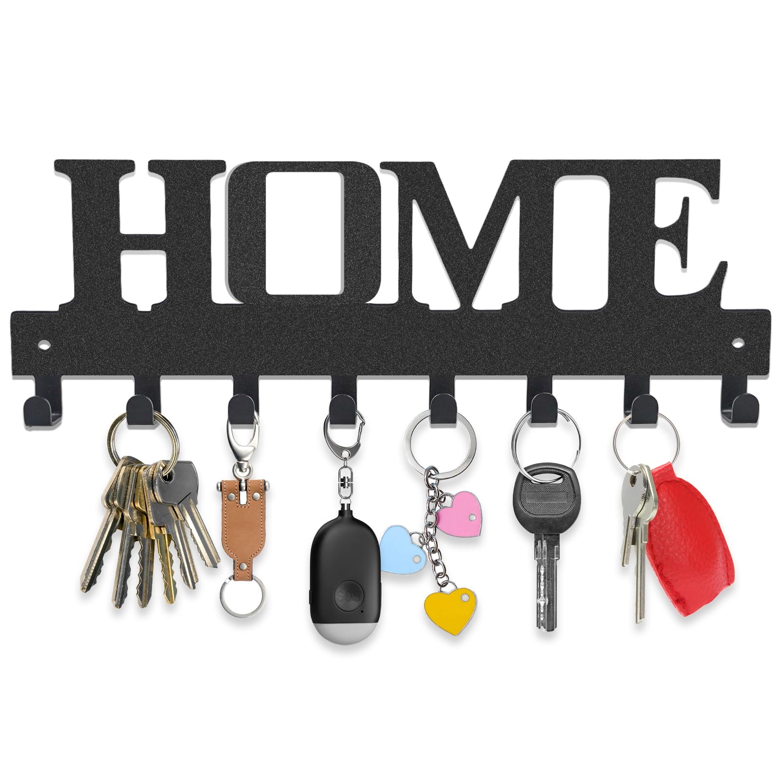 llaveros con 8 ganchos, ganchos para llaves, soporte para llaves de pared, negro, montaje en pared para dormitorio, entrada, salón, cocina, perchero (negro mate)