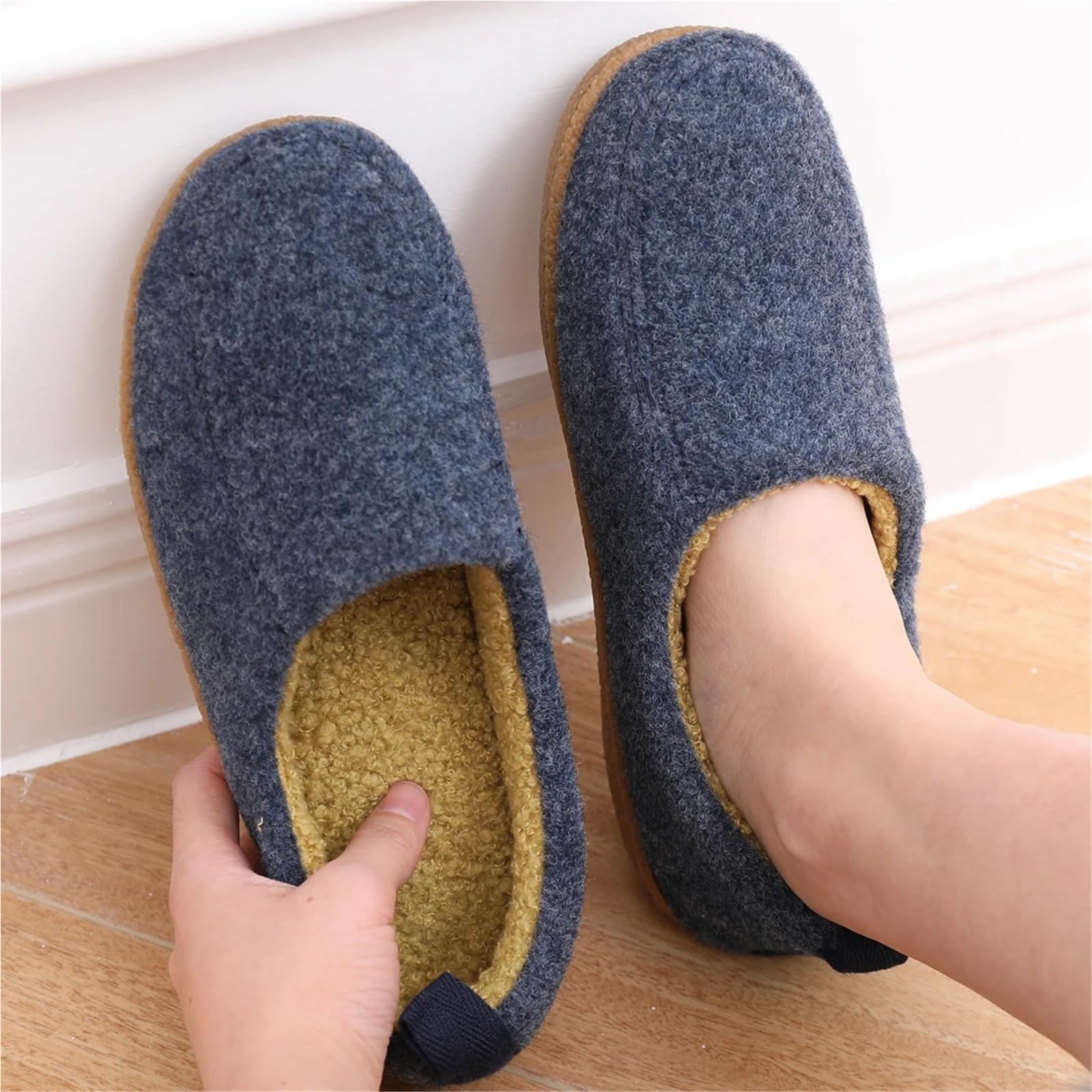Pantuflas Hombre Pantuflas De Felpa De Invierno For Mujer Y Hombre, Zapatos De Algodón De Fieltro Peludo For El Hogar, Pantuflas Gruesas Y Suaves For Interiores, Antideslizantes, Con Tacón Envolvente(
