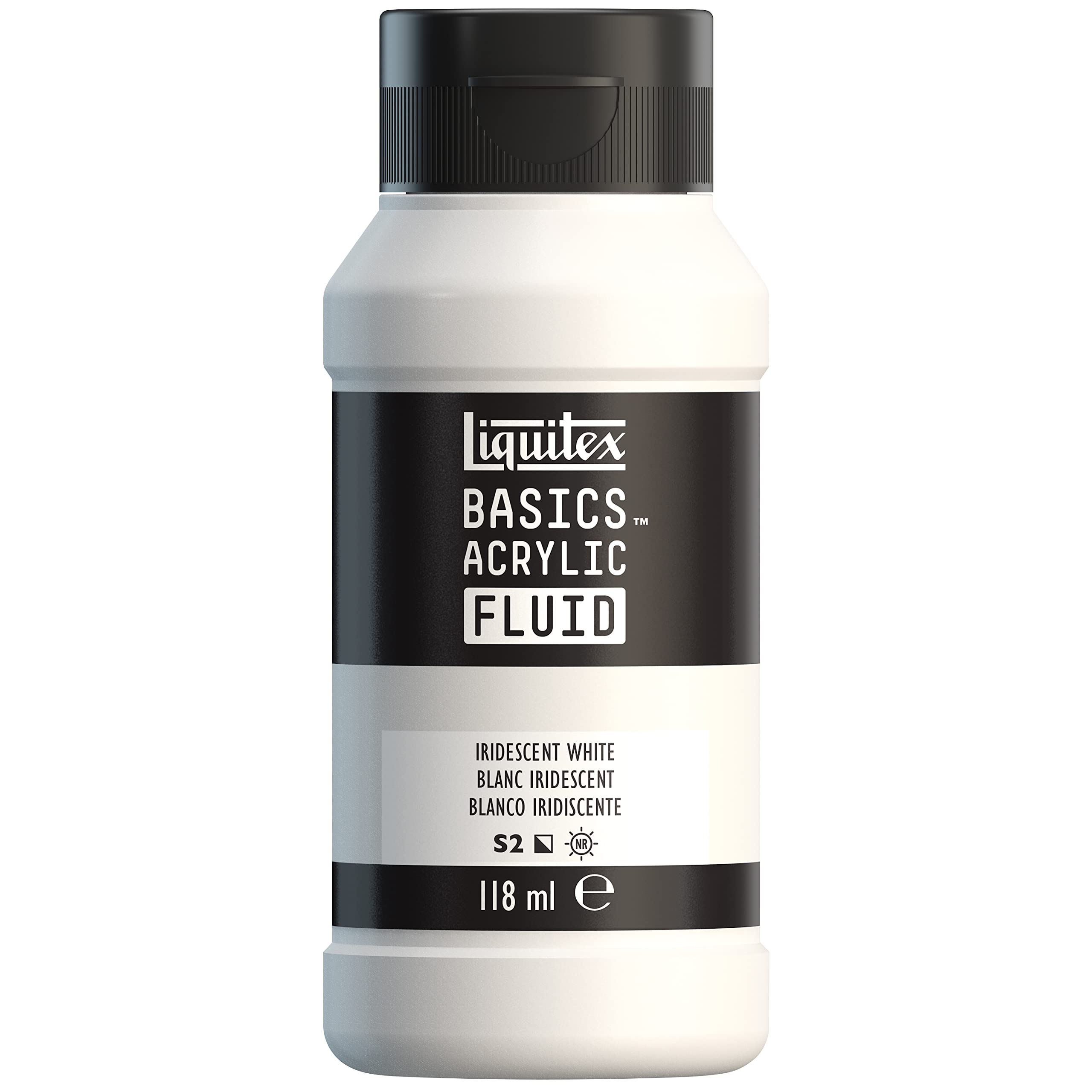 LIQUITEX Basics Fluid - Pintura acrílica de consistencia fluida, secado rápido, resistente a la luz, impermeable, acabado satinado permanente, bote 118 ml, blanco iridescente