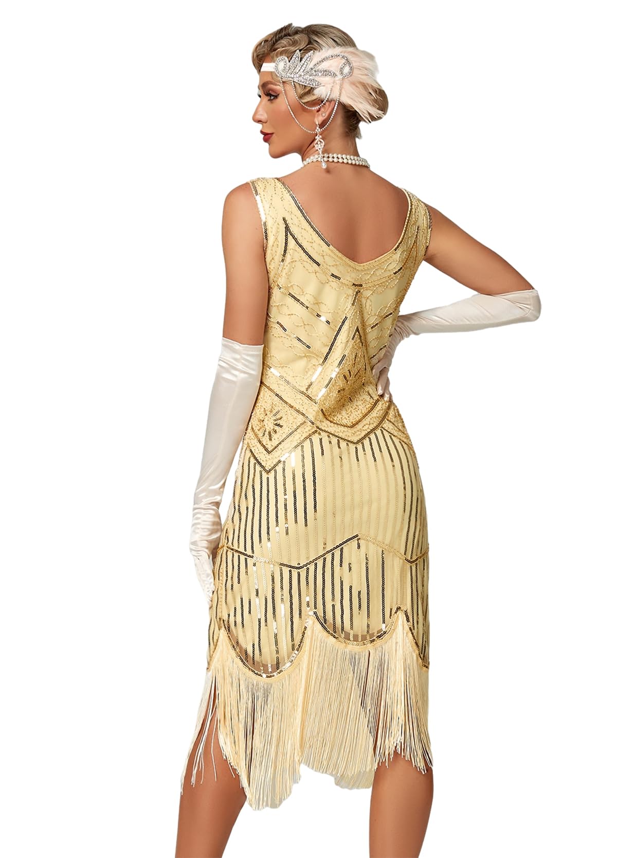 Viloree Mujeres 1920s Vestido con Lentejuelas Embellecido Borlas Dobladillo Vestido de Coctail Flapper