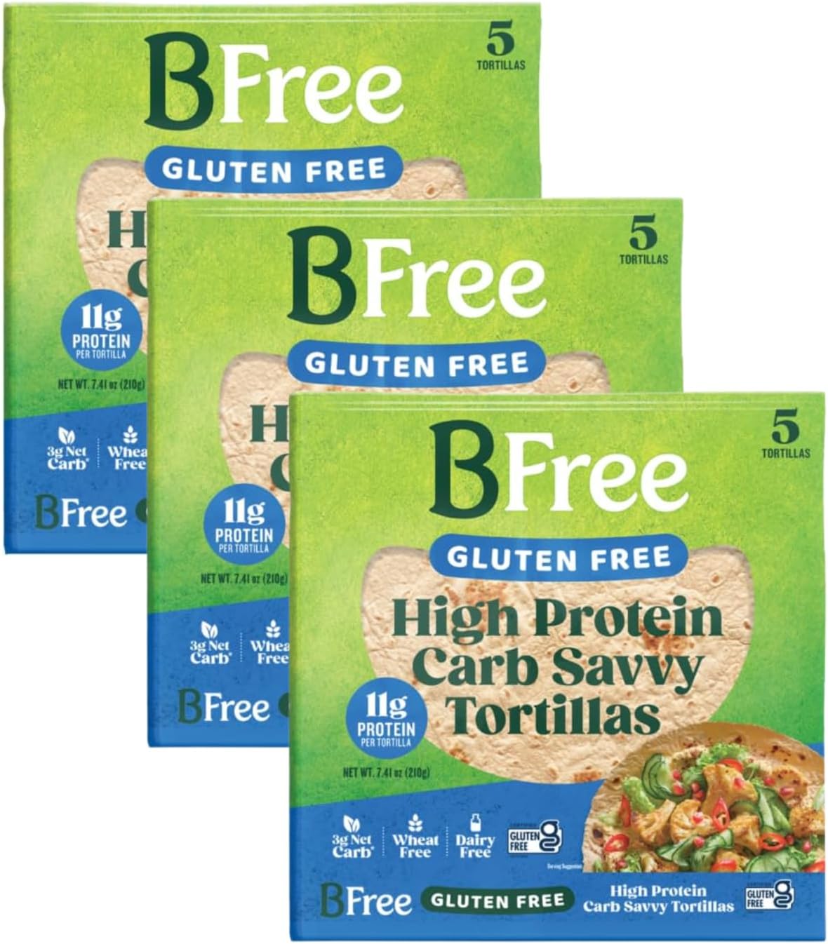 BFree High Protein Carb Savvy Tortillas, 7.41 OZ - 5 Tortillas (Pack of 3)