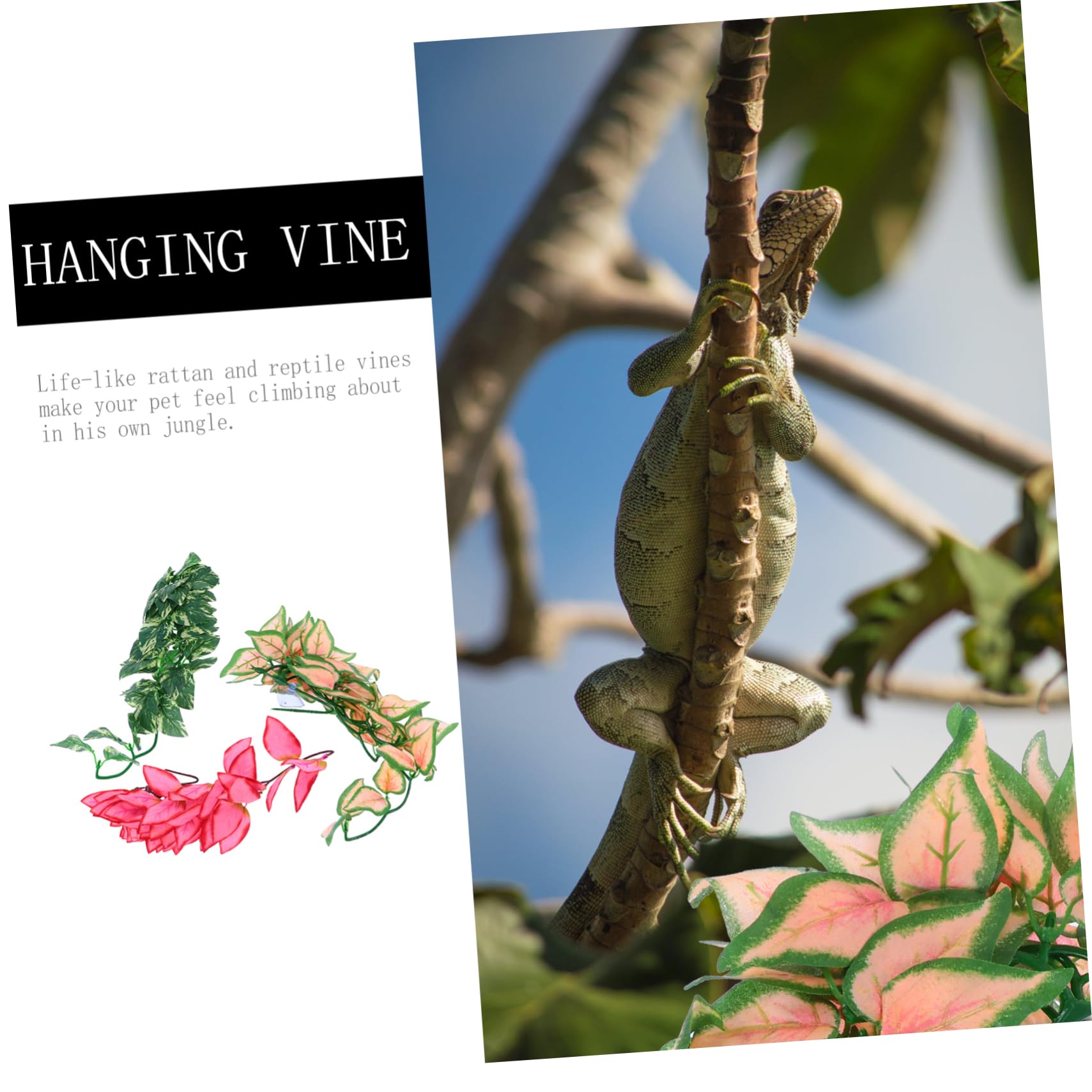 Abaodam 3Pcs Simulation Plant Rattan Hanging Vines Artificial Fake Plants for Reptile Terrarium for Lizards Geckos and Tree Frogs Flexible Decorative Vines