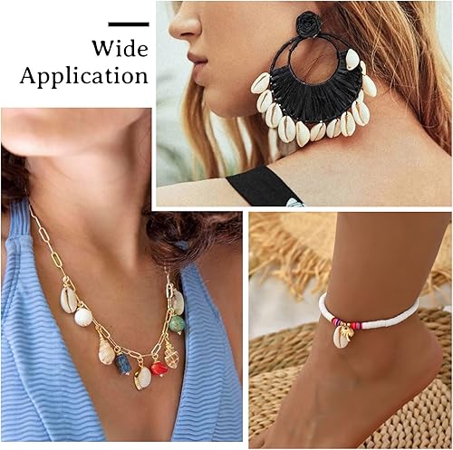 Miniatura 3 de Pandahall - 134 cuentas de concha marina natural, espaciadoras perforadas, cuentas sueltas de conchas oceánicas con cordón elástico transparente