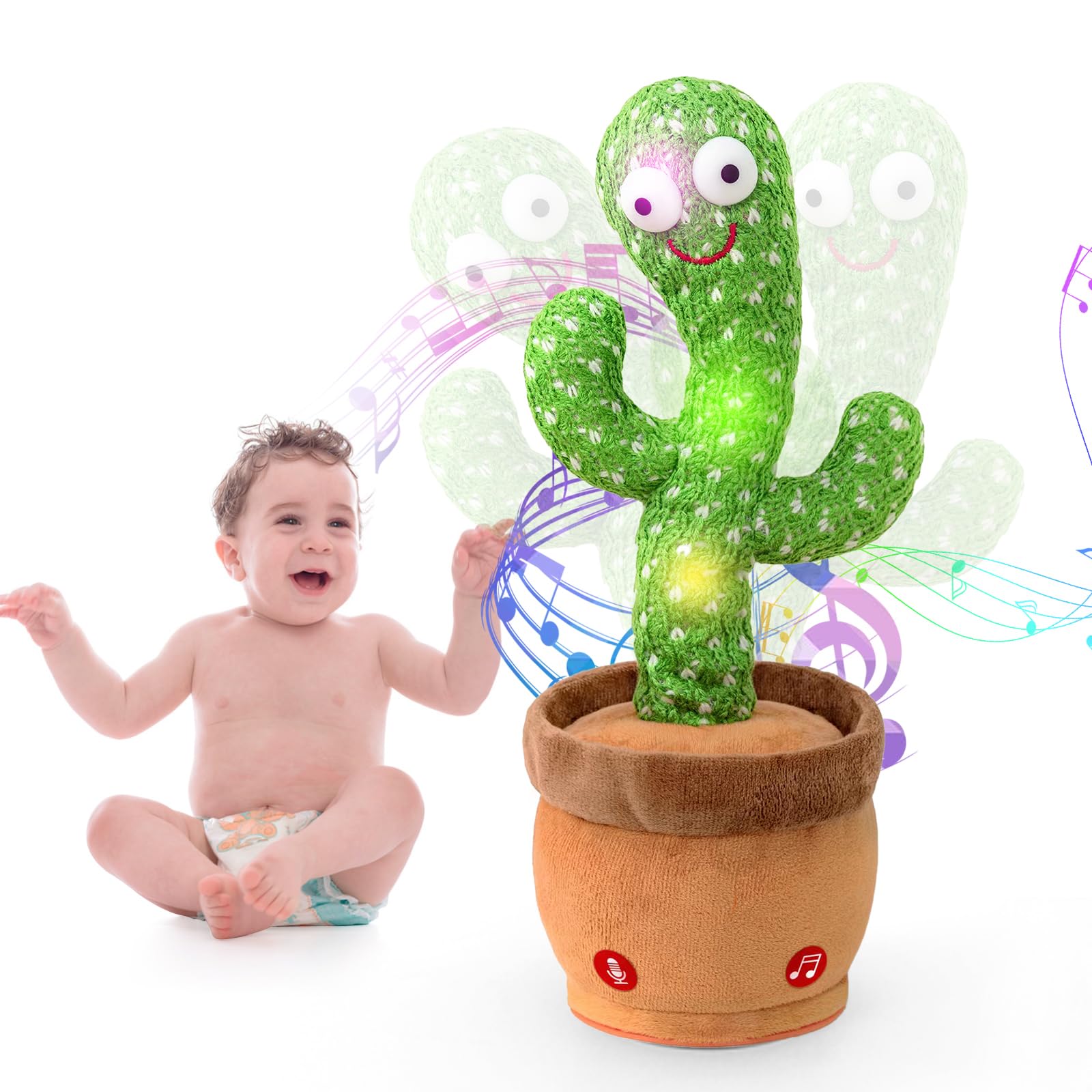 Interactive Talking Dancing Cactus Toy Mimics Sounds, Plays 120 Songs, USB Rechargeable, Soft Plush, LED Lights, Baby Gift for Boys Girls