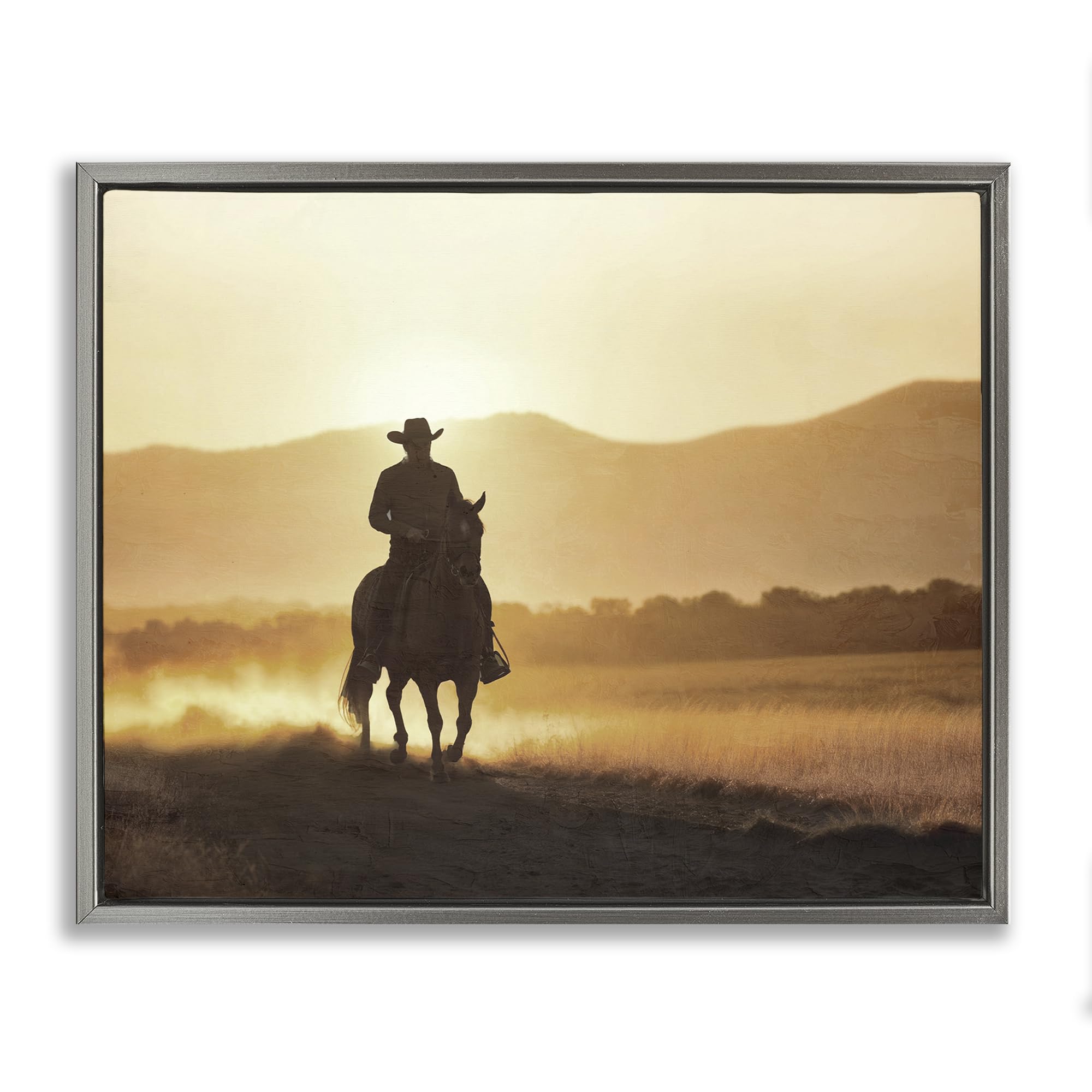 Stupell Industries Cowboy's Ride Home Sunset 'Cowboy's Ride Home', Floating Frame Canvas Art, Gray, 31 X 25 Inches, Easy To Hang And Sturdy, Made In Usa, By Kim Allen