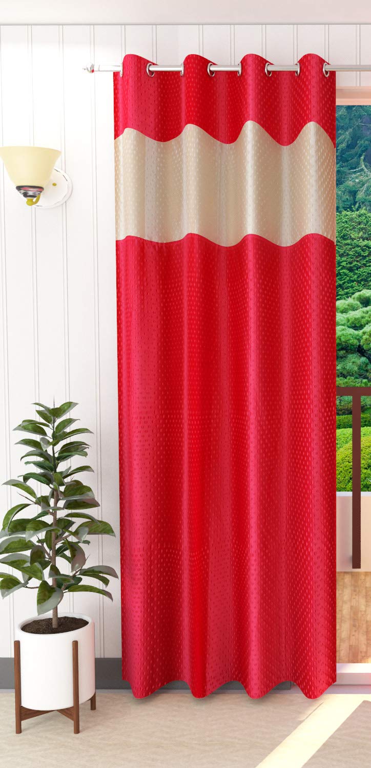 Honey Traders Polyresin Solid Grommet Eyelet Curtain For Window, 5ft, Cream-pink, Pack of 1