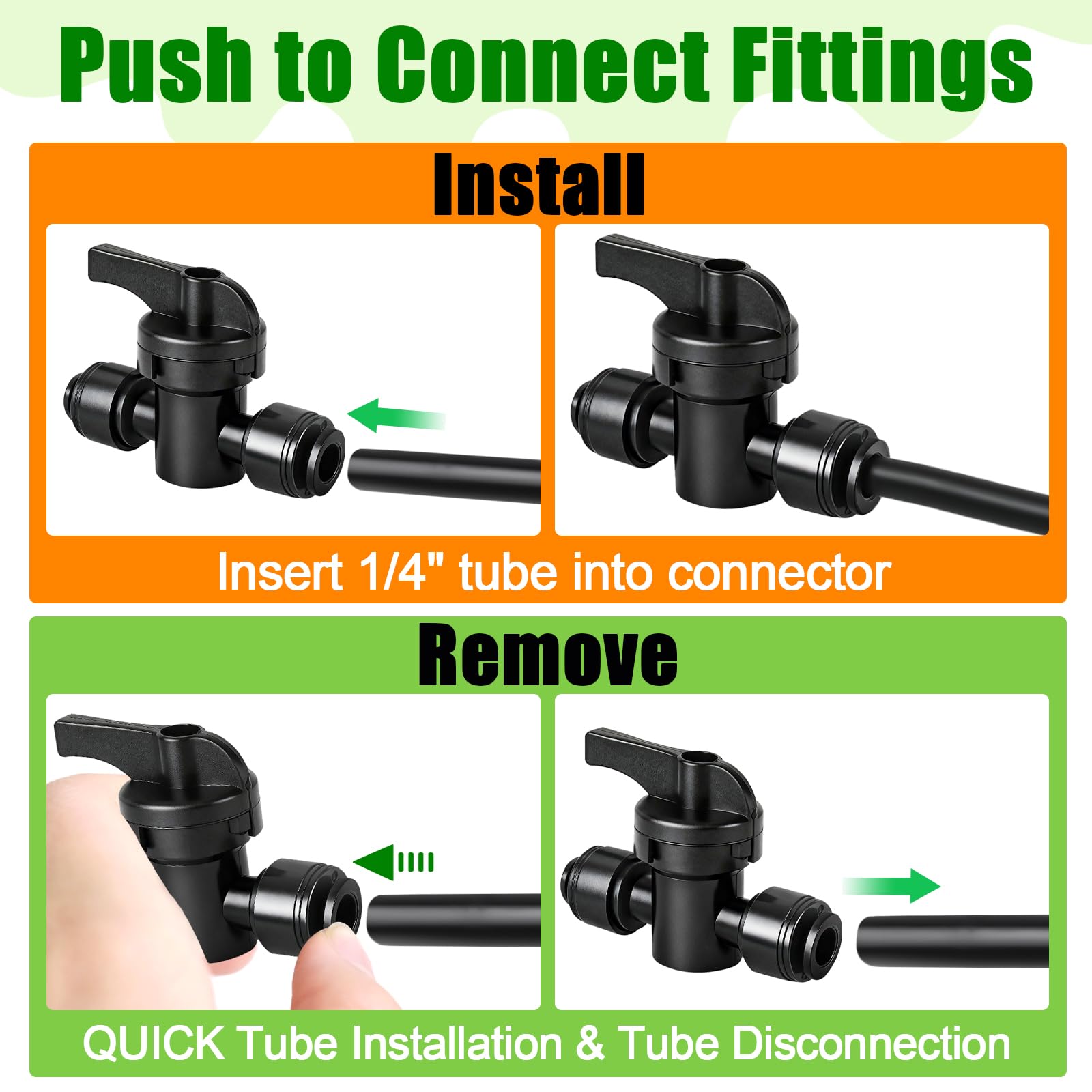 Paquete de 10 accesorios de cierre de riego por goteo de 1/4 pulgadas, conectores de empuje para tubería de riego por goteo de 1/4 pulgadas, piezas en T de bloqueo sin fugas para sistema de