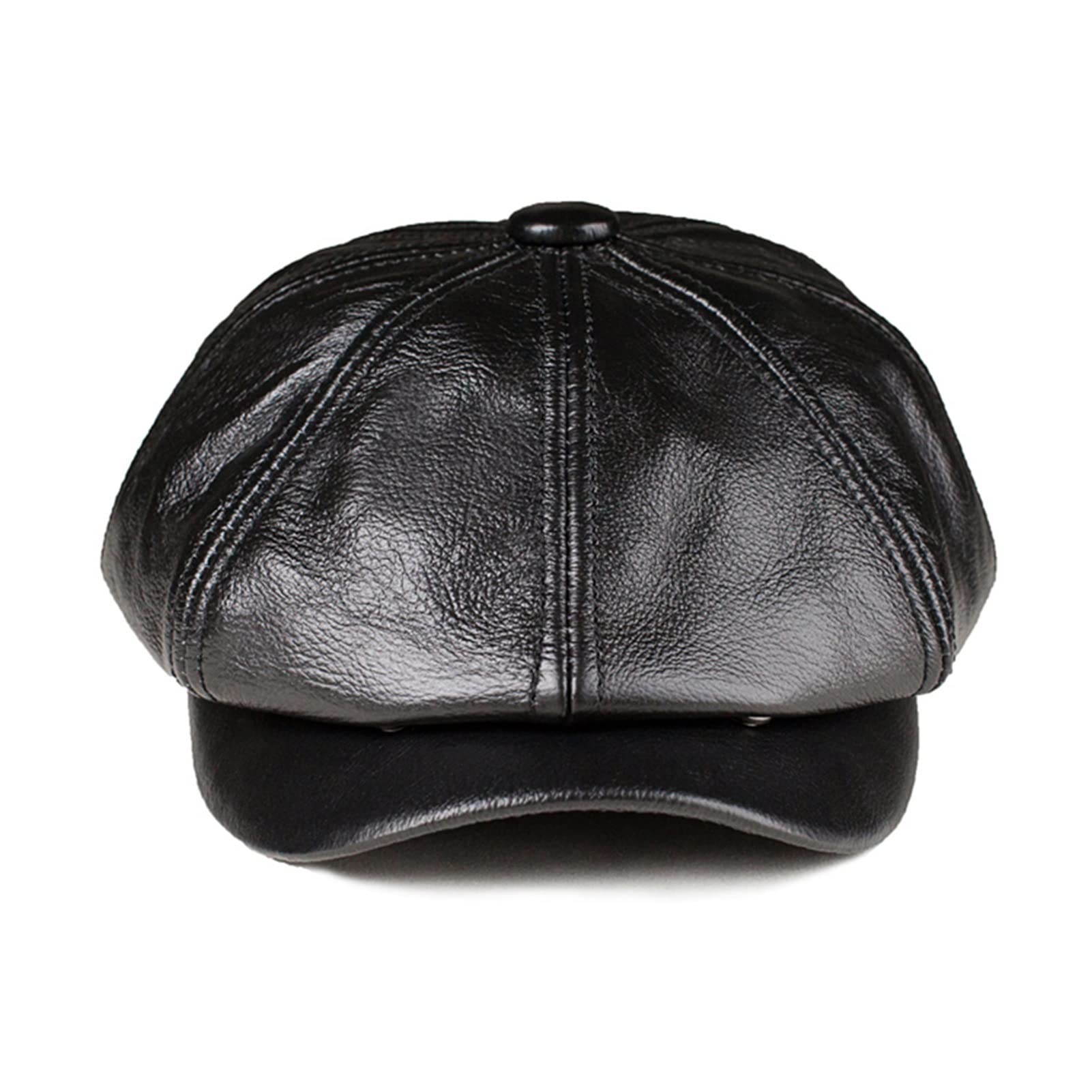 Newsboy Cap Mężczyźni Brązowy Prawdziwej Skóry Ośmiokątny Kowkin Jesień Zima Brytyjski Styl Męski Beret