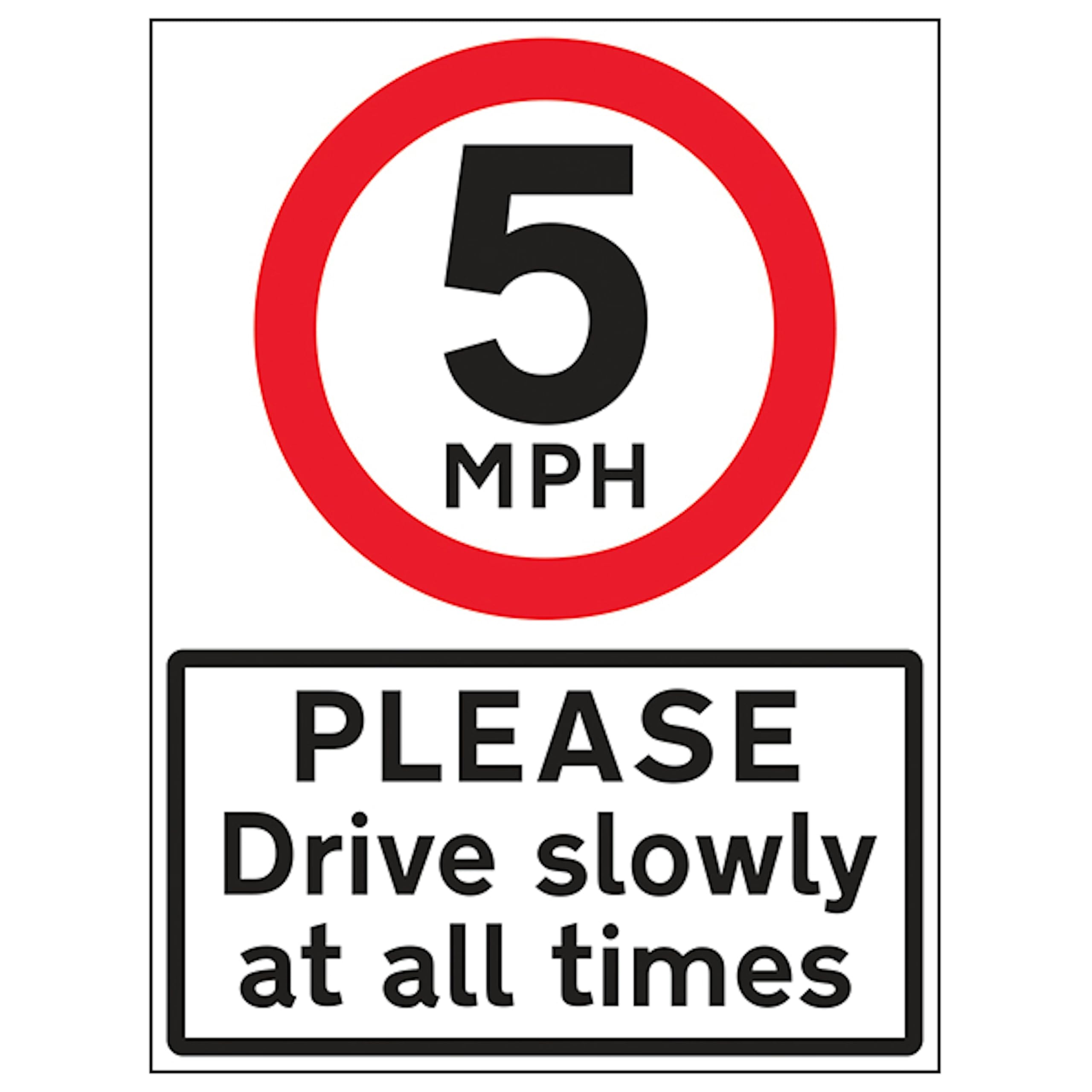 V Safety 5 MPH Please Drive Slowly 450 x 600 mm - 3mm Reflective Aluminium Composite Safety Sign, White