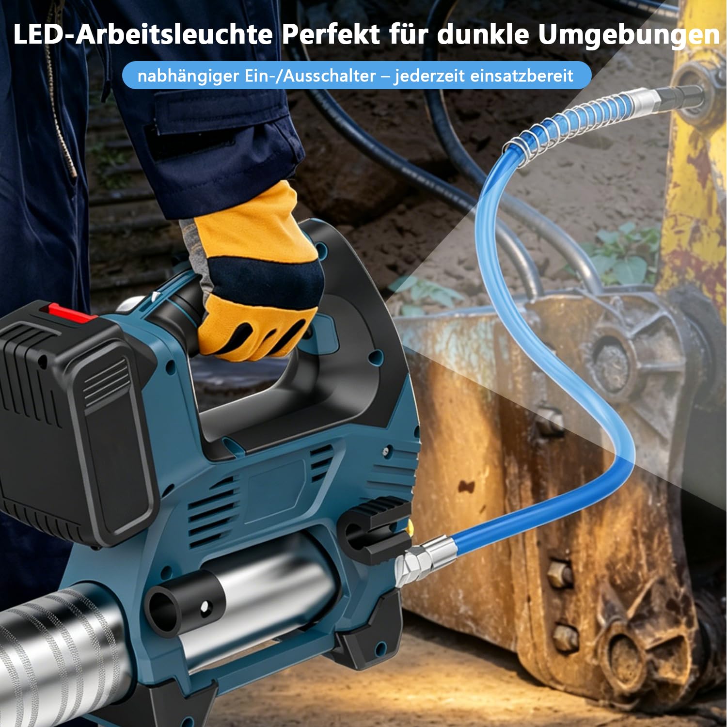Pistola engrasadora eléctrica para Makita 18 V-21 V batería (sin batería), 12000 PSI, kit de engrase con luz LED, manguera larga, boquilla, bandeja de extracción de aceite, 3 velocidades para máquinas