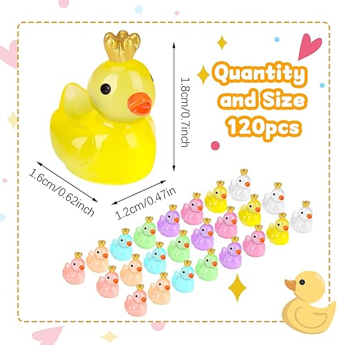Miniatura 2 de Fuyamp 120 piezas de mini patos luminosos de resina con corona, figuras en miniatura, micro hadas, jardín, paisaje, acuario, pequeños patos,
