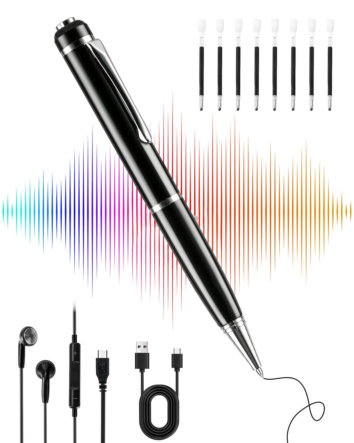 Penna Registratore Vocale 64GB - Registratore Audio con Riduzione del Rumore, Digital Voice Recorder Portatile per Lezioni, Interviste, Riunioni - Facile da Usare e USB Ricaricabile
