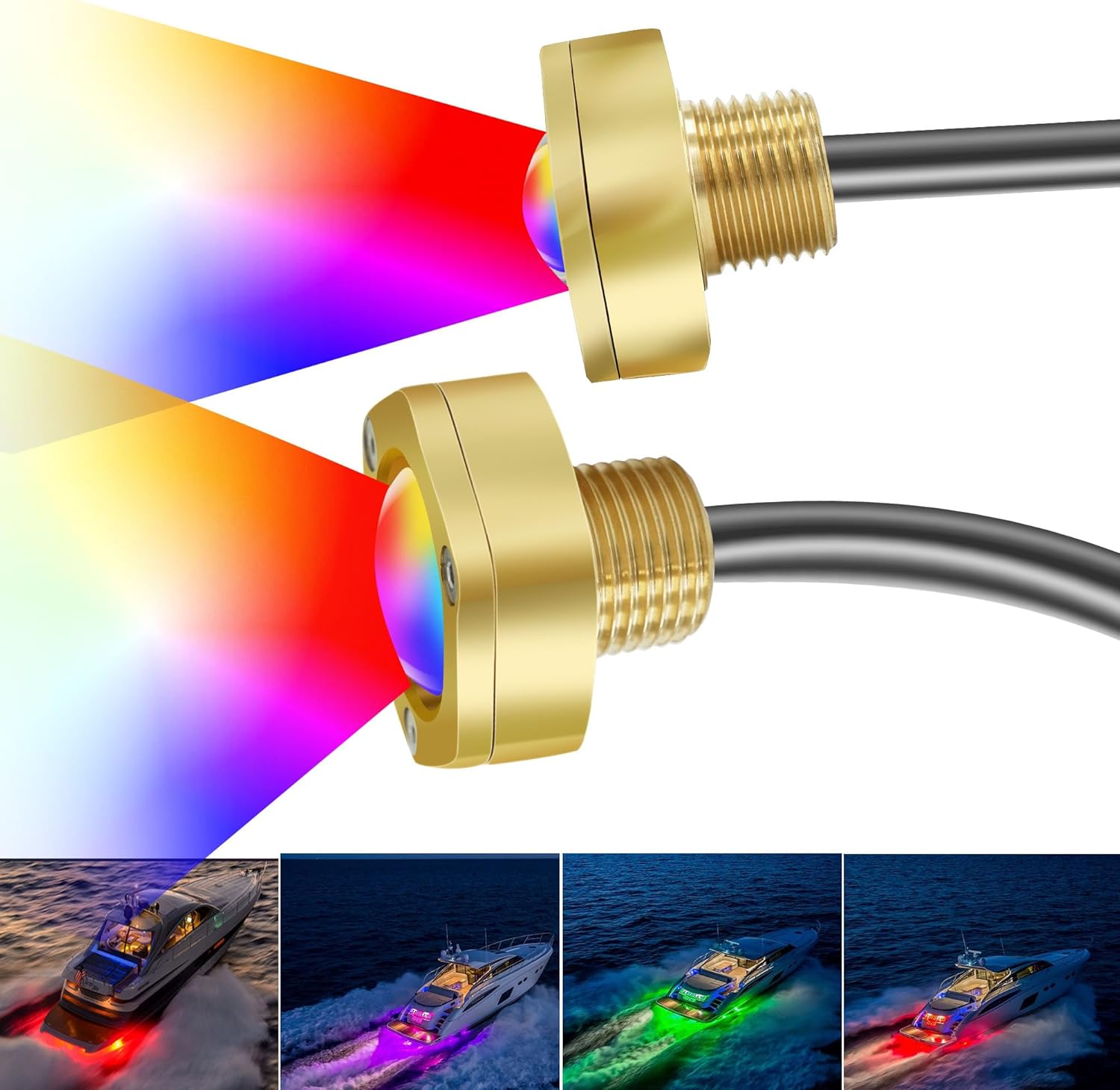 2PCS RGBW IP68 Underwater 1/2" NPT Boat Drain Plug Lights with RF& APP Control,4100LM,40W, Smart Heat-Removal System Marine Boat Light, for Boat Fishing Pool Yacht