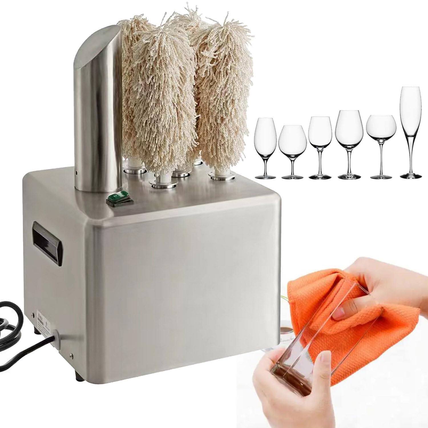 SICWEDIM Commercial Wine Glass Polisher,Red Wine Glass Wiping Machine,2-in-1 Electric Wine Glass Polishing Machine,with Instant Heating and Drying Design (5heads)