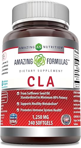 Amazing Formulas CLA - Suplemento de ácido linoleico conjugado, 1250 mg, cápsulas blandas, sin OMG, sin gluten, fabricado en Estados Unidos (240