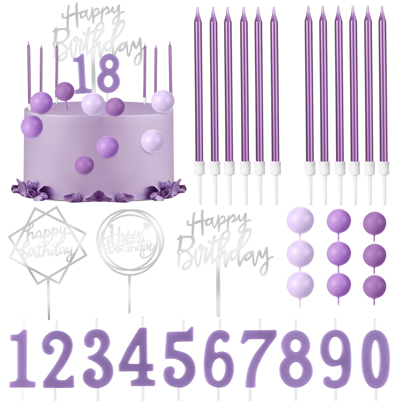 Happy Birthday Cake Toppers - 34 Pcs Candles & Picks -22 Happy Birthday Cake Toppers - 34 Pcs Candles & Picks -22
