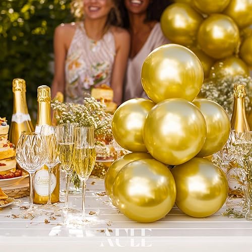 Miniatura 2 de Globos metálicos dorados de AULE de 5 pulgadas, 50 globos de látex dorado cromado con helio, globos brillantes y gruesos, perfectos para decoración