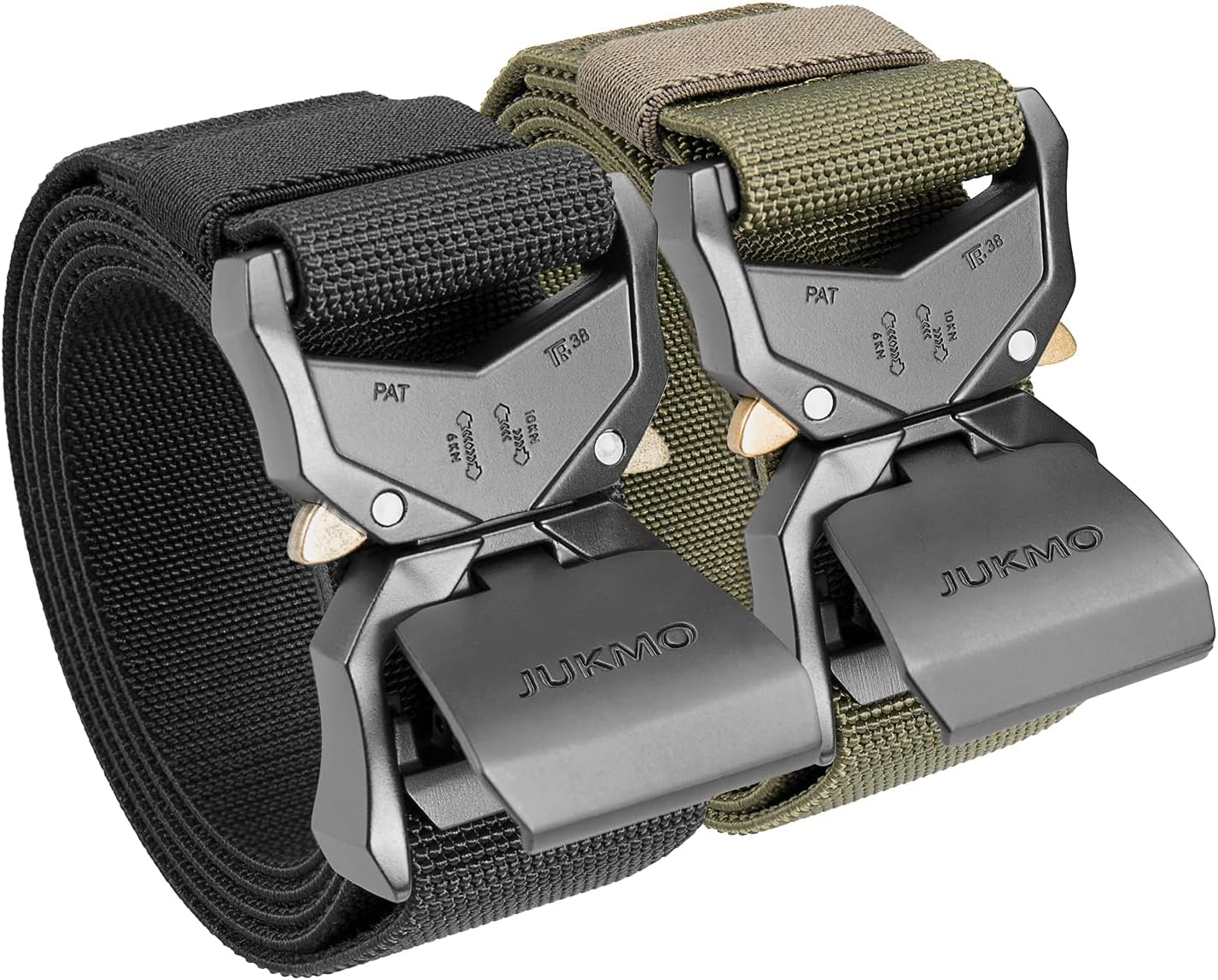 JUKMO Tactical Belt, 2 Pack Military Hiking Rigger 1.5" Nylon Web Work Belt with Heavy Duty Quick Release Buckle