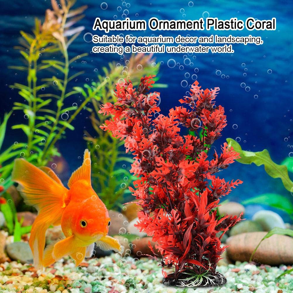Plantes Aquatiques artificielles Plantes Aquatiques en Plastique Vives Aquarium Jardin Décorations de terrains de Poissons Plante de Simulation sous-Marine avec élargissement de la Base(Rouge)