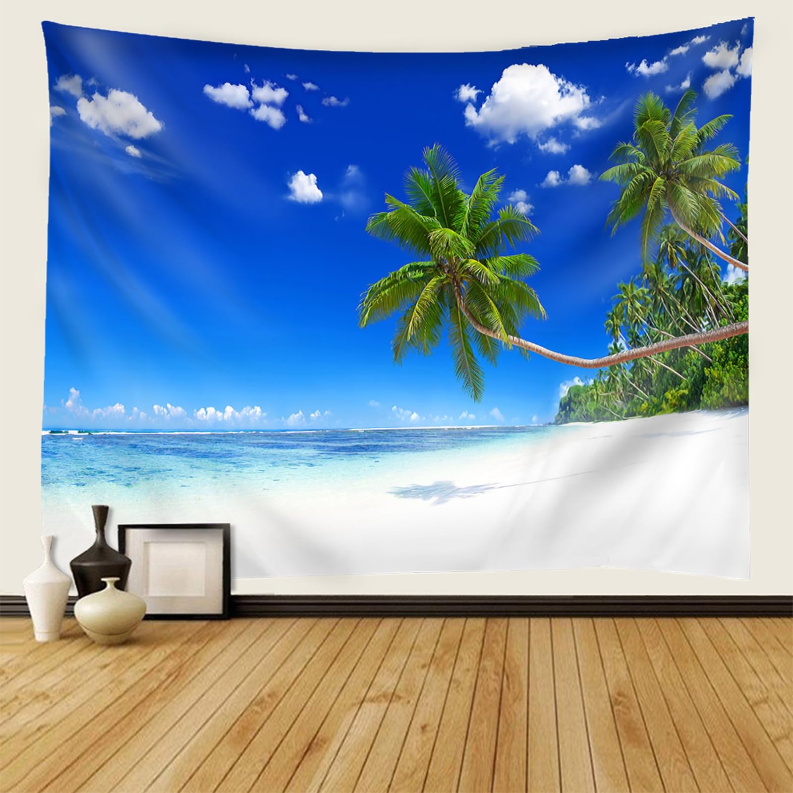 RDSGYZ Wandbehang Stoff Groß 350x256CM, Wandteppich Wandtuch Outdoor Blauer Himmel Strand Kokospalmen Wandvorhang Wanddeko für Schlafzimmer Kinderzimmer
