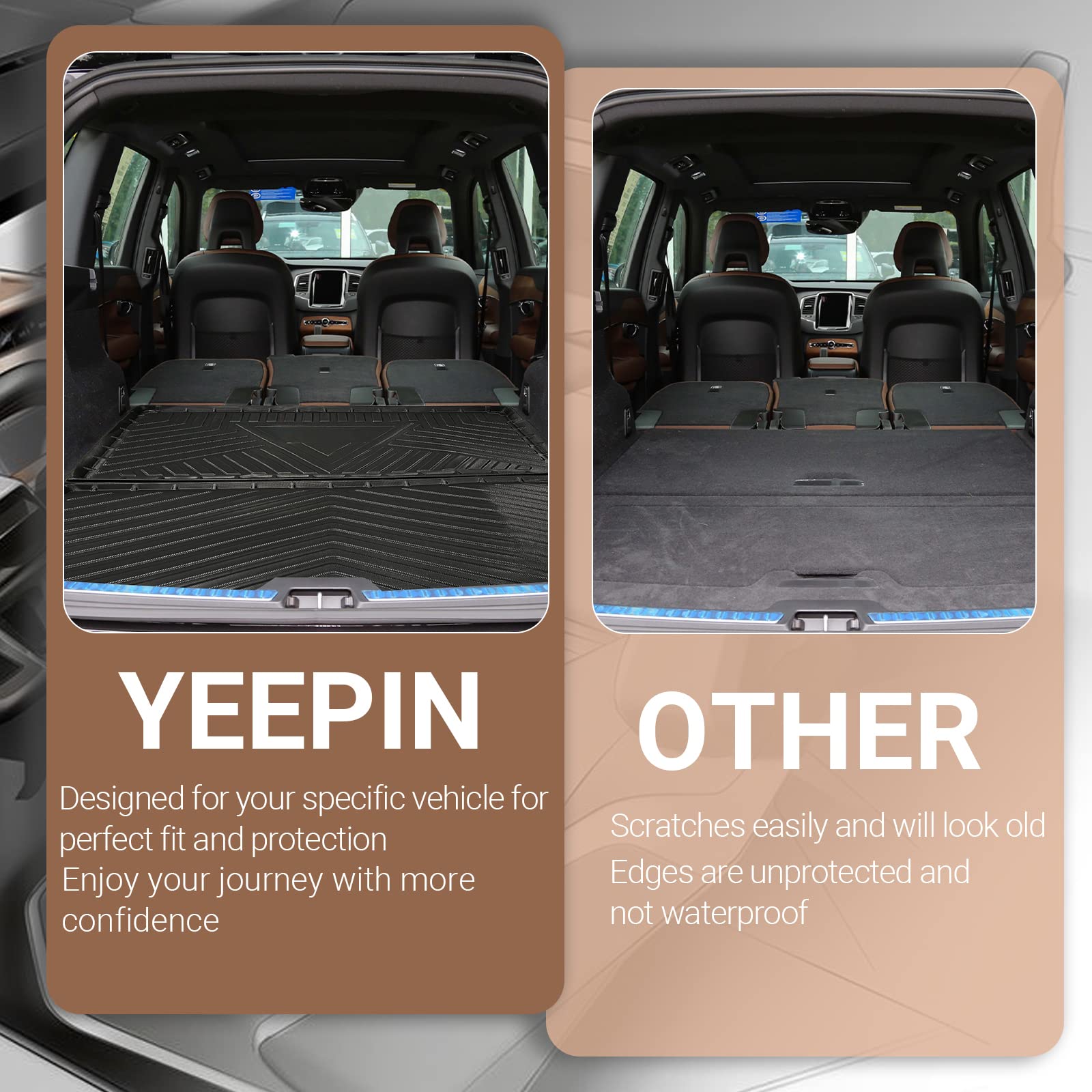 YEE PIN para Volvo XC90 2015-2024, Alfombrilla de Maletero de Goma, protección Lateral, Volvo XC90 Goma para Maletero de Coche XC90 2023 Goma, Alfombrilla de protección Antideslizante
