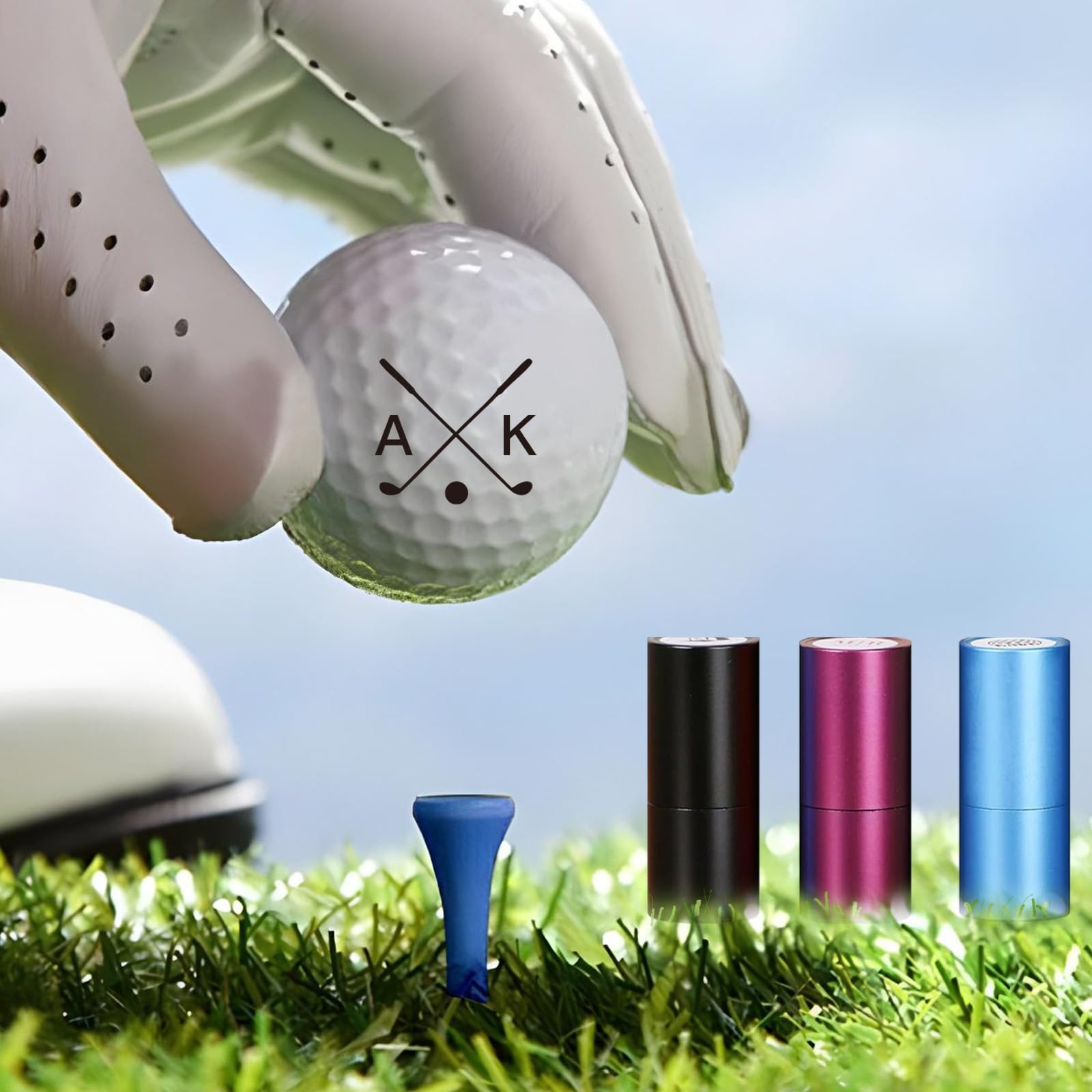 KAINSY Custom Golf Ball Stamp, Personalized Golf Ball Stamp, Golf Ball Stamp Markers with Logo Monogram, Waterproof Ink Customizable Golf Ball Stamp, Gifts for Dad & Golfers, Golf Accessories