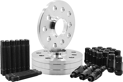 4 espaciadores de rueda centrados de 5 x 100 0.197 x 4.409 in + kit de conversión de pernos con tacos negros de carreras | Compatible con Audi TT A3