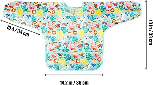 Miniatura 4 de PandaEar Paquete de 5 baberos de manga larga para bebé, babero impermeable de manga completa para bebés de 6 a 36 meses