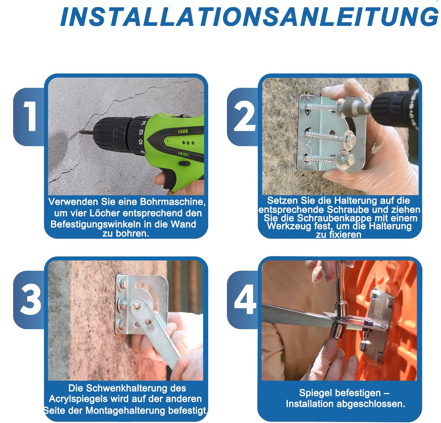 60 cm Konvexspiegel Schwarz – Verstellbarer Verkehrsspiegel für Innen- & Außenbereich – Weitwinkel Acrylspiegel für Garage, Einfahrt, Straße, Lager & Büro (60cm-Schwarz)