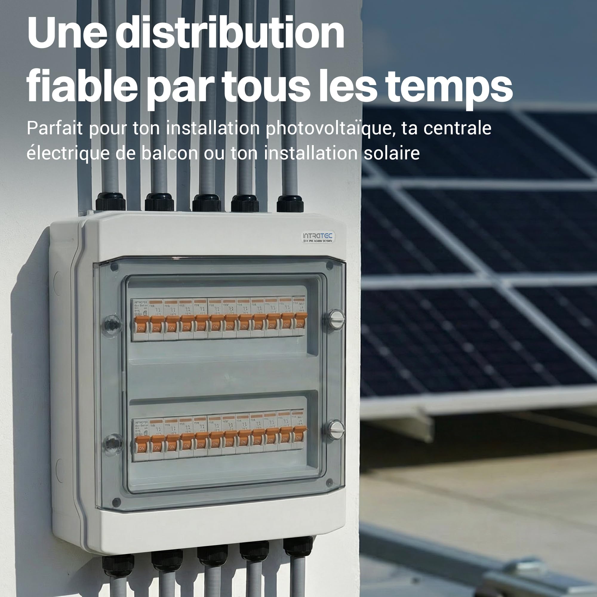 Intratec Coffret de Distribution en Saillie 2 Rangée IP65 – Coffret Électrique pour 24 Modules DIN – Enceinte Étanche Extérieur Garage Cave Jardin – 400VAC 1500VDC – 318 x 384 x 144 mm
