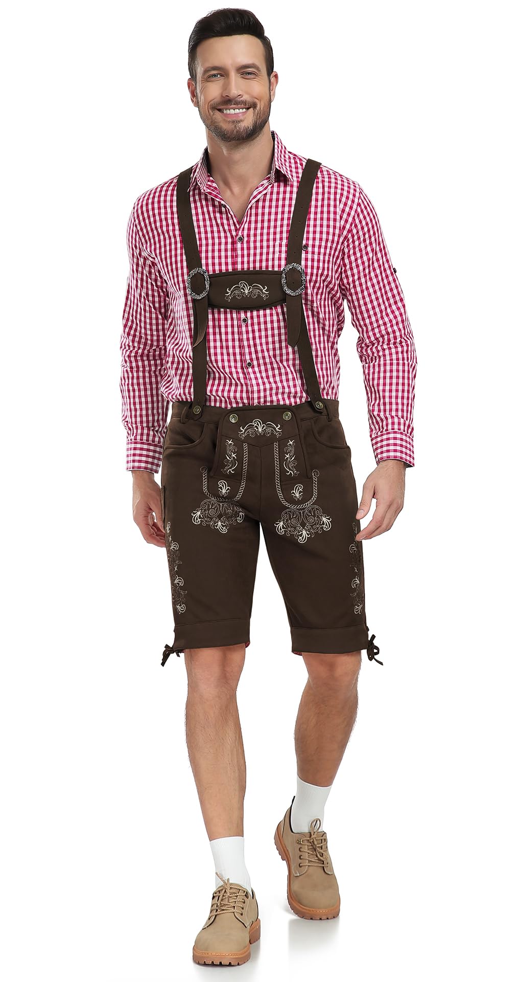 KOSMEEU Oktoberfest Uomo Lederhosen Costume Pantaloni Oktoberfest Bavarese Lederhosen Vestito Tirolese Marrone/Marrone Scuro