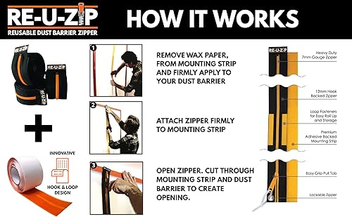 Miniatura 4 de RE-U-ZIP Cremallera de barrera de polvo reutilizable de alta resistencia  Kit de inicio  Sistema patentado de gancho y bucle  rentable y fiable
