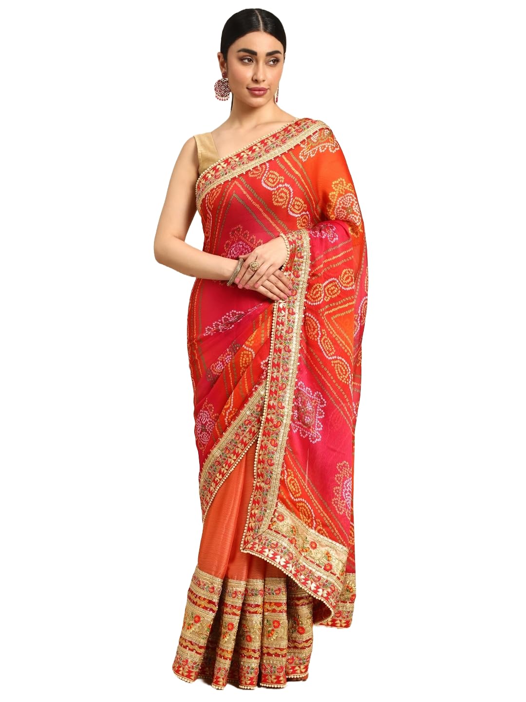 Pandadi SareeWomen's Elegance Chiffon Bandhani Saree with Heavy Lehenga Design
