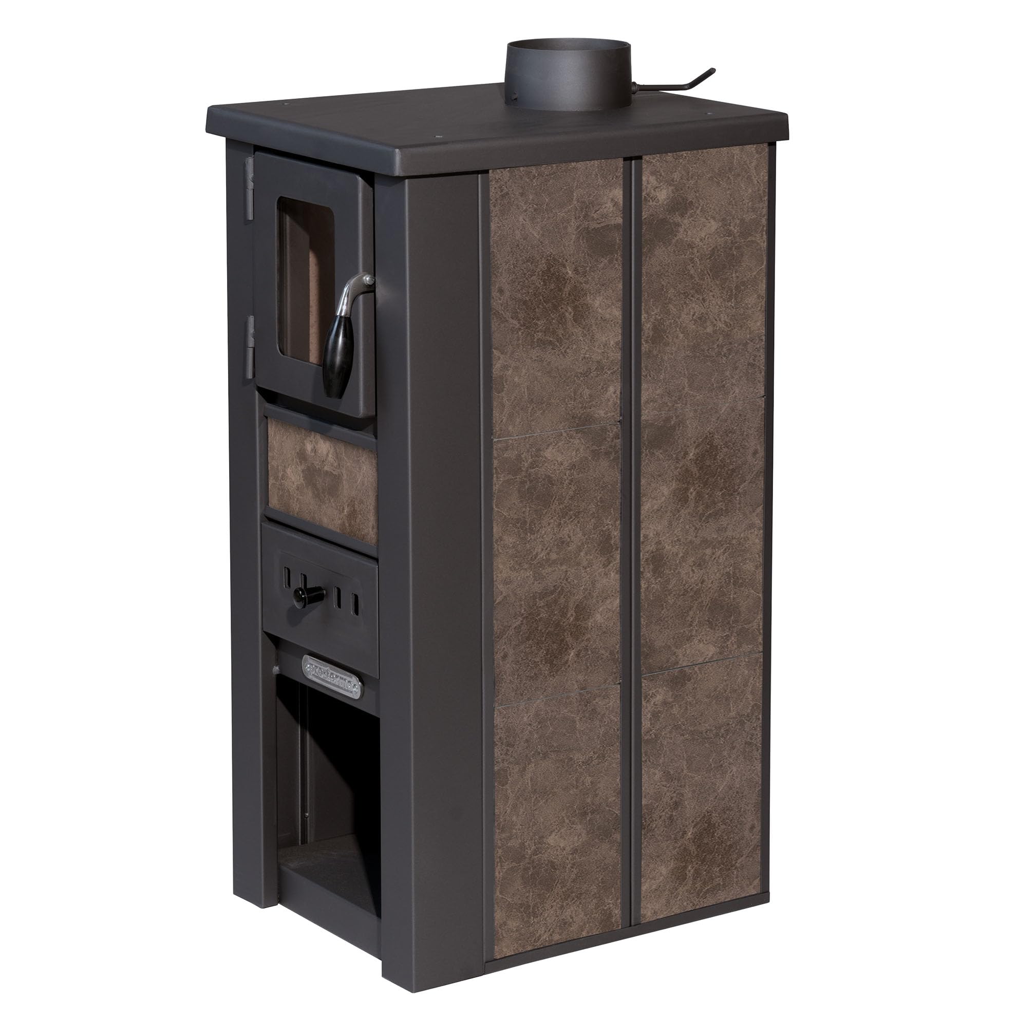 ProTermo Kaminofen Lava Ceramic Mokka - 6,5 kW Heizleistung - 35x44x78 cm Holzofen mit Schamottsteinen mit Sichtfenster Holz Kamin - Bauart 2