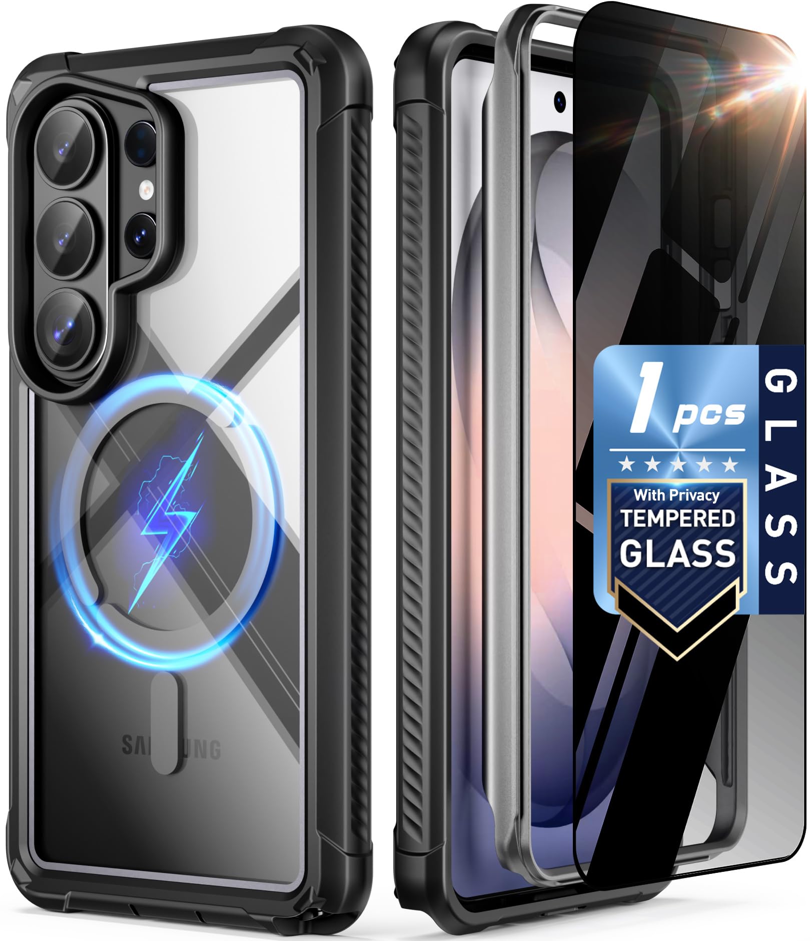 POETIC Guardian MagPro Case for Galaxy S26 Ultra 6.9", MagSafe Compatible | 20FT Mil-Grade Drop Tested | 1 Privacy Tempered Glass Screen Protector, Full Body Shockproof Case for S26 Ultra, Black/Clear