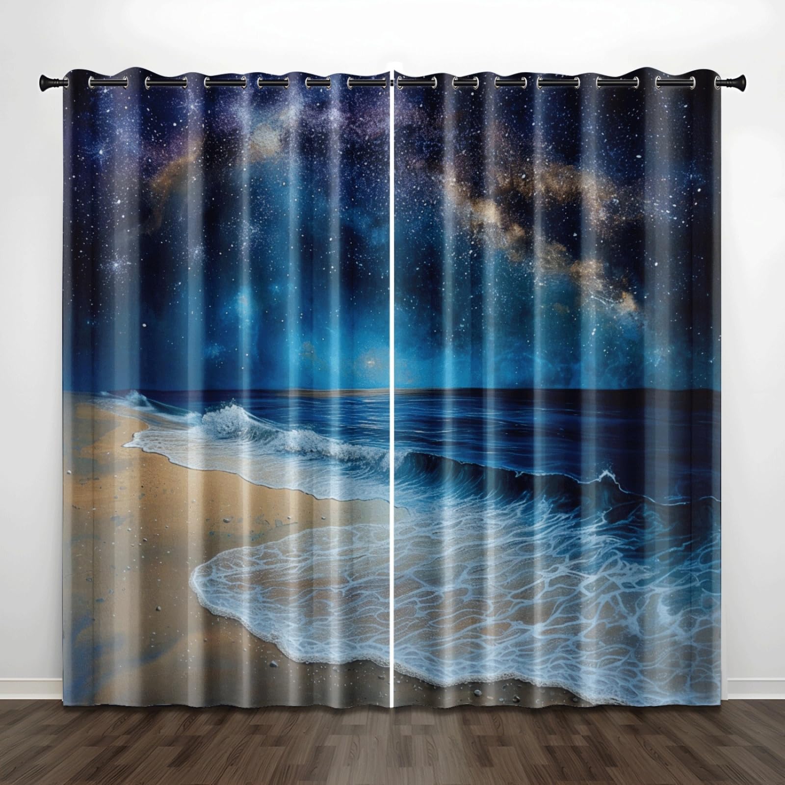 Curtain Blauer Stern Braun Gardinen Polyester Vorhang mit Ösen Blackout Curtain Waschbar Vorhänge mit Ösen Living Room Thermovorhang Schlafzimmer Verdunklungsvorhänge Blickdicht 2x140x160cm