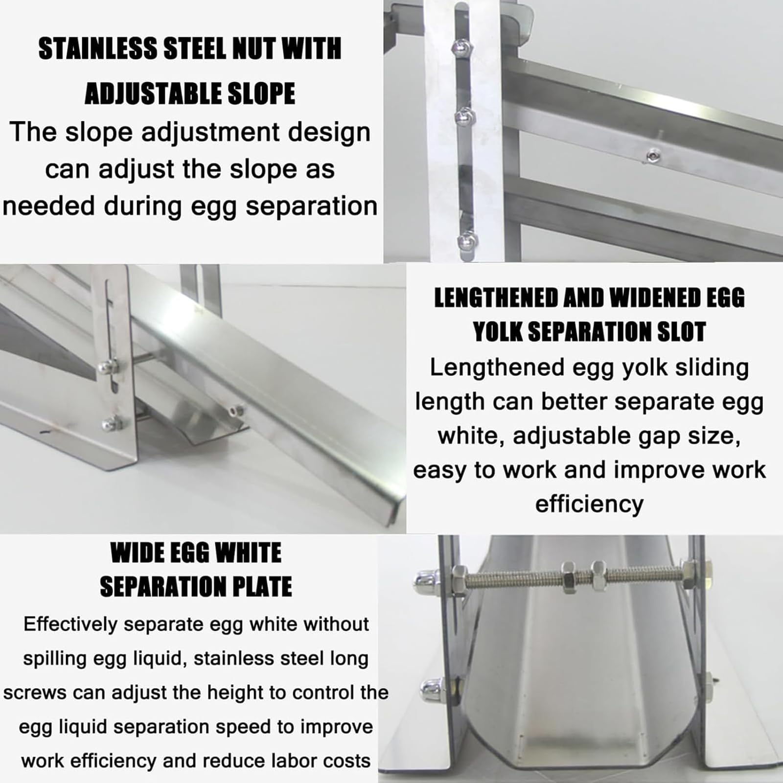 MObyat Separador De Claras De Huevo Comercial, Separador Rápido De Huevos De Acero Inoxidable, Altura De La Corredera Y Tuerca Ajustables, Diseño Antigoteo, Altura De La Corredera Ajustable