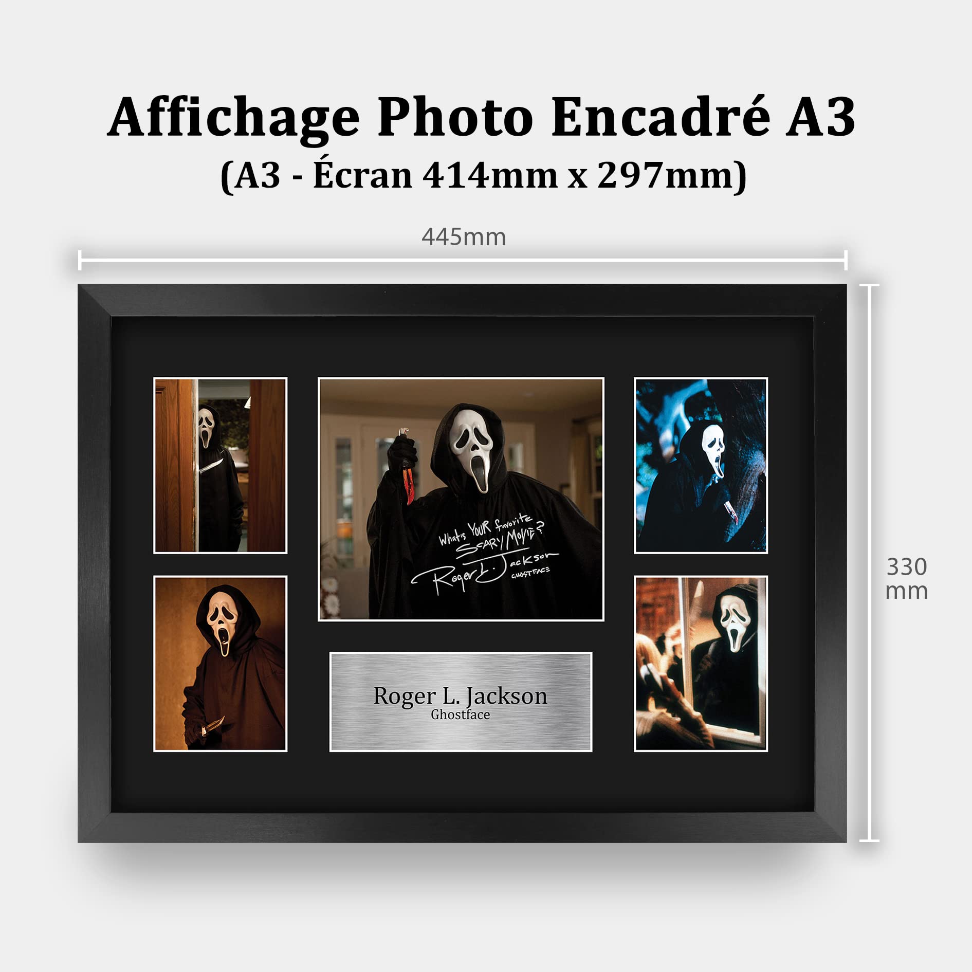 HWC Trading FR A3 Roger L Jackson Scream Ghostface Cadeaux Imprimés Autographe Affichage d’autographes pour les fans de cinéma - A3 Encadré