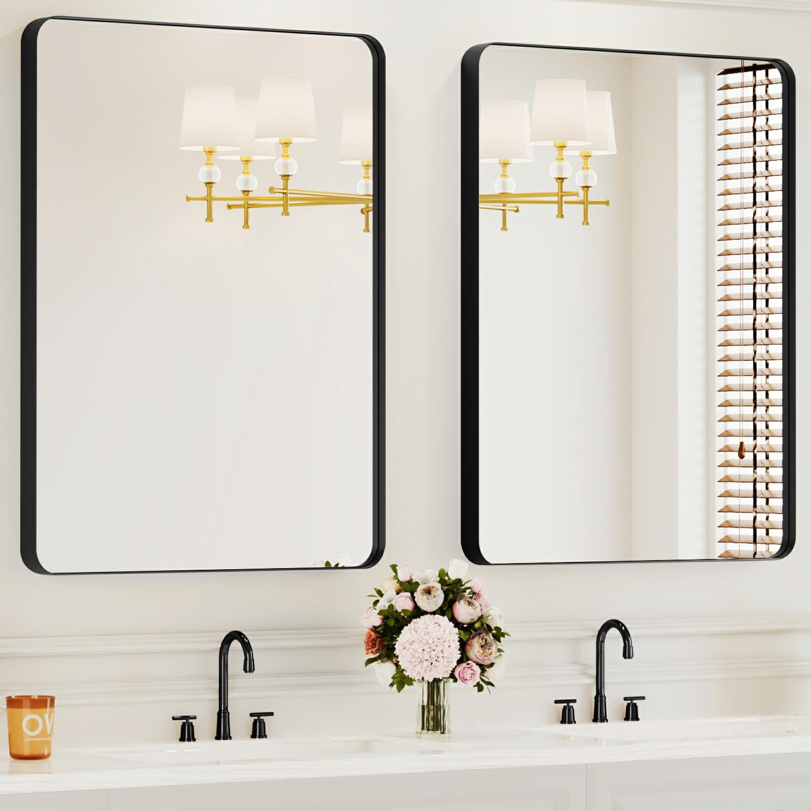 Bathroom Mirrors for Over Sink,2Pcs 24x36Inch Vanity Mirrors for Wall,Black Metal Frame Rectangle Mirrors for Bathroom,Farmhouse,Restroom,Hangs Horizontally or Vertically