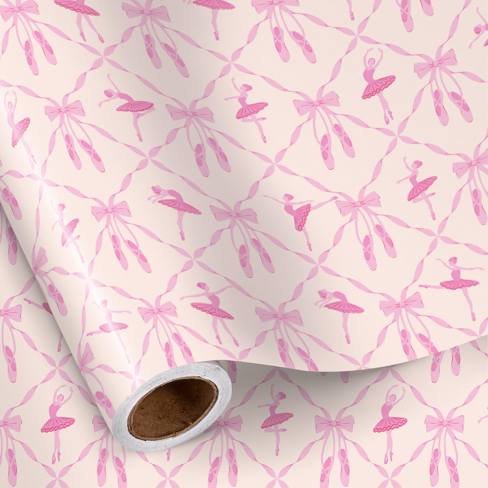 RUSPEPA Mini Ballet Wrapping Paper Roll Pink Ballerina Shoes Bow Pattern Ideal for Girls Dance Fans Ballet Birthday Recital Gifts Baby Showers 43.2cm x 5m — image 1