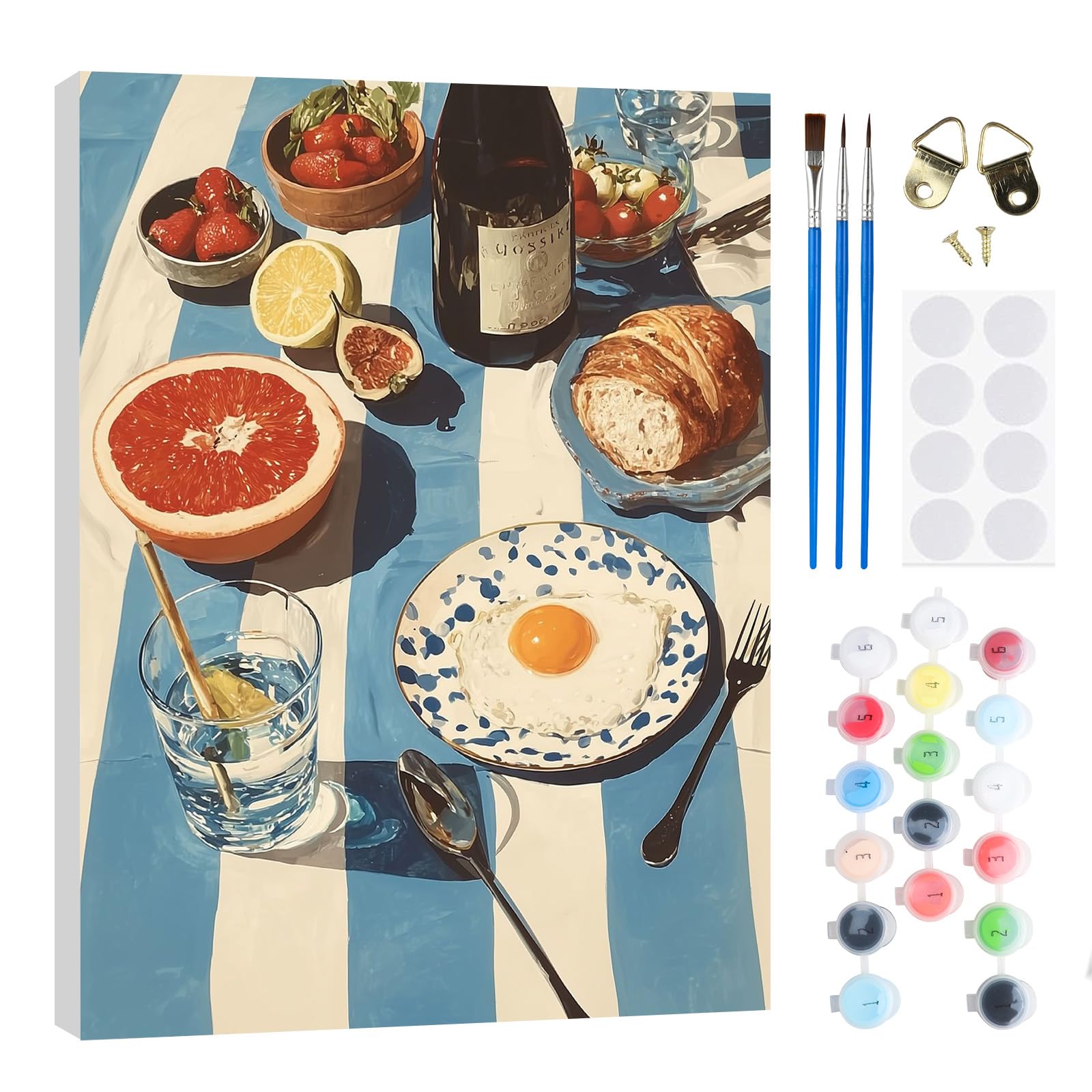 RICUVED DIY Bread Paint by Numbers Kit for Adults Kids–Food Paint by Numbers Oil Painting with Wooden Framed,Easy to Paint Kits with Brushes Acrylic Pigment Drawing Paintwork for Decor Gift 20x30 cm