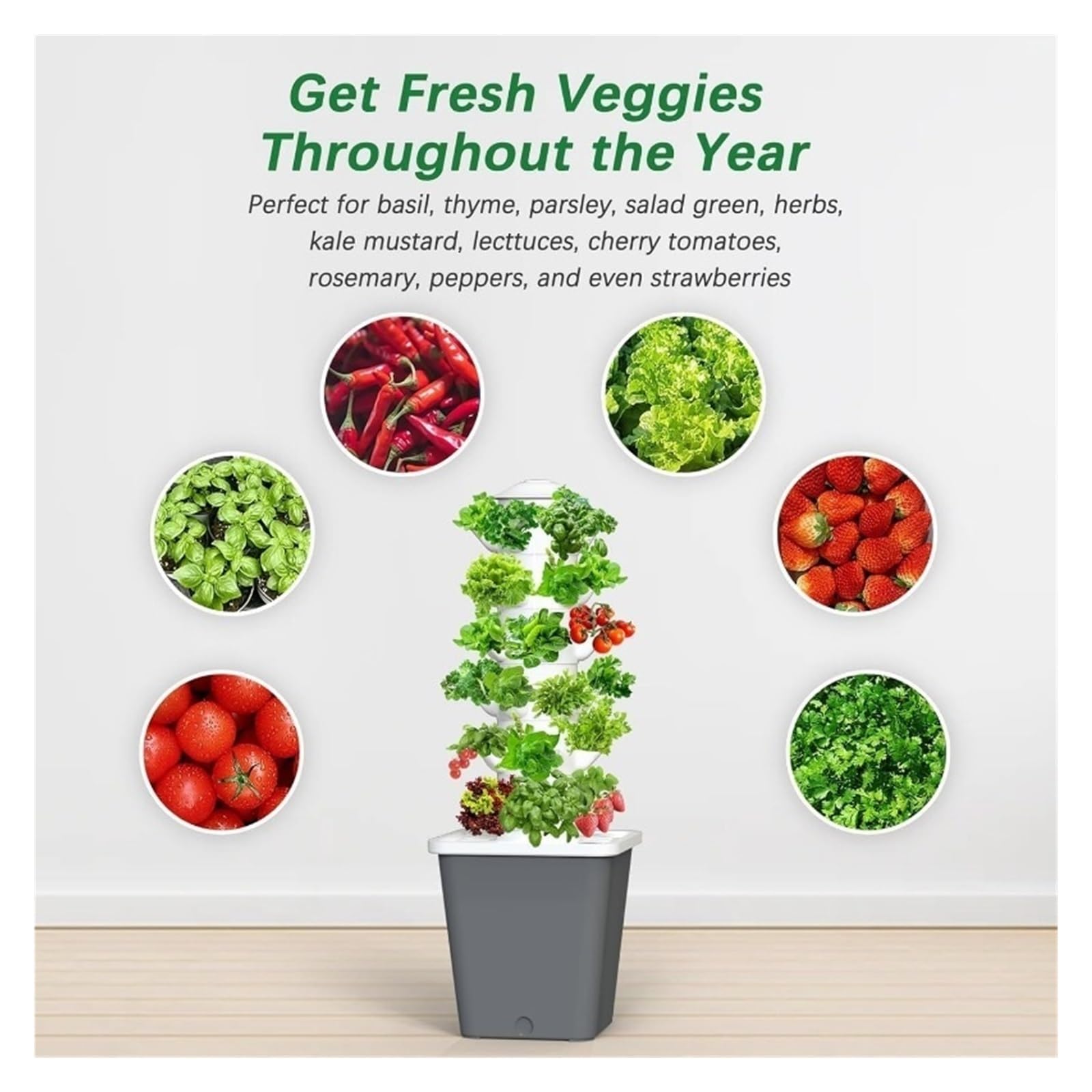 Système de Culture hydroponique, Tour d'intérieur for 30 Plantes avec système Pompe, kit Germination Légumes et Fruits