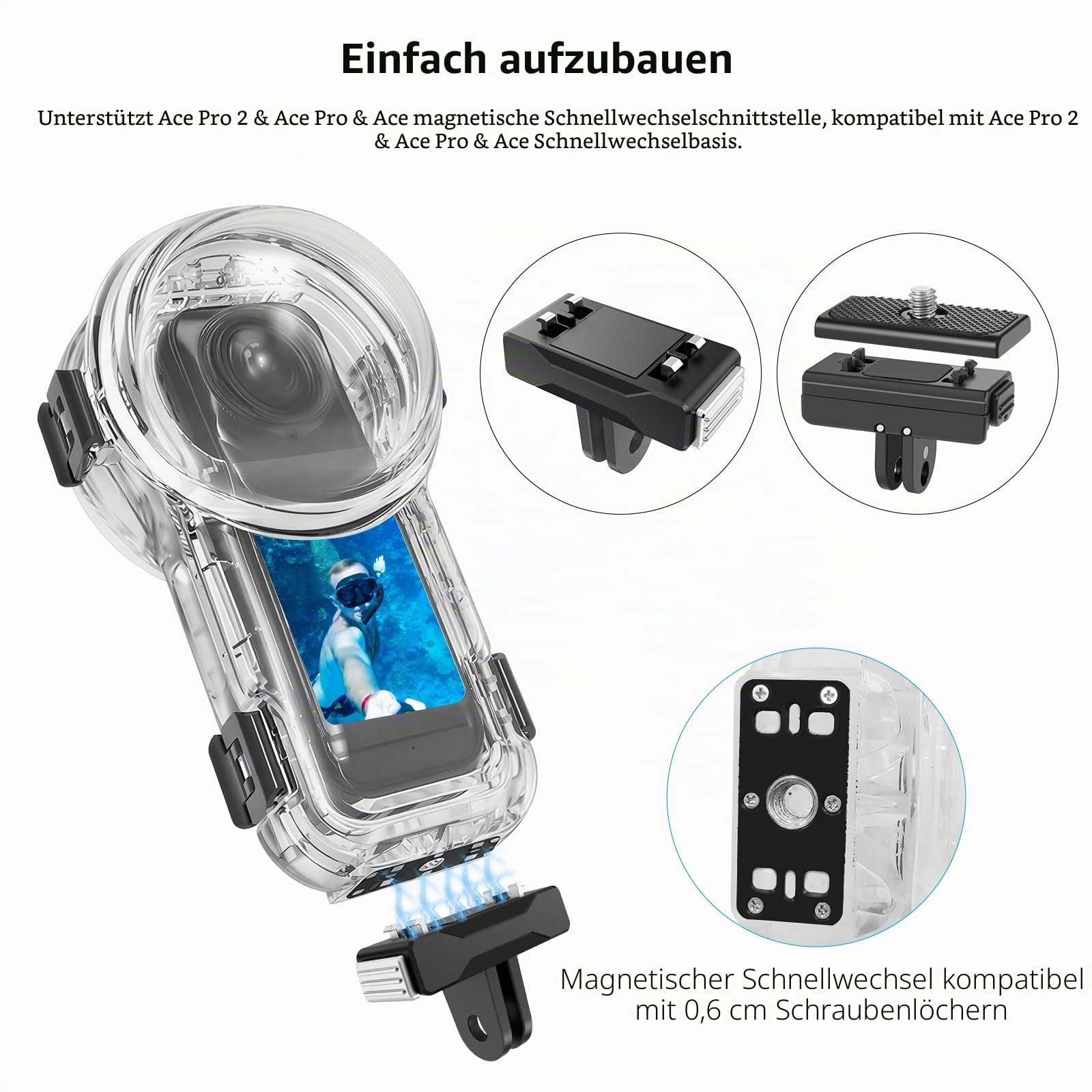 PULUZ – Wasserdichtes Tauchgehäuse 60 m/197 ft für Insta360 X5, Schnellwechsel-Gehäuse für Unterwasserfotografie & Action-Kamera-Schutz