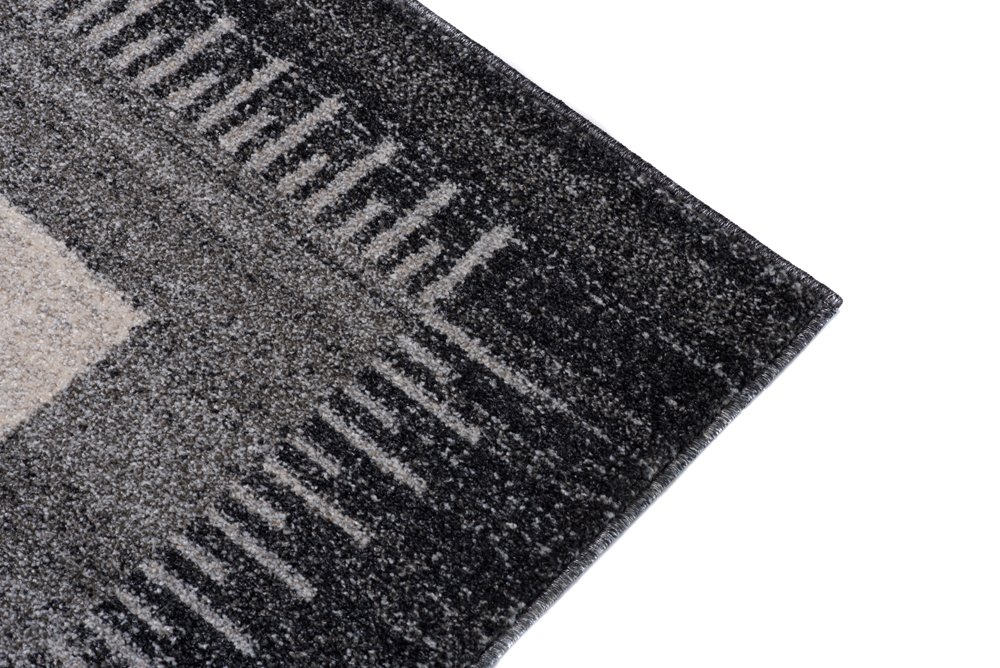 Tapiso® Dywan Sari z krótkim włosiem | melanżowy designerski dywan w kolorze szaro-białym, czarnym, z abstrakcyjnym wzorem w paski, karo, diamenty, idealny do salonu, pokoju gościnnego, jadalni, Ökotex 140 x 190 cm