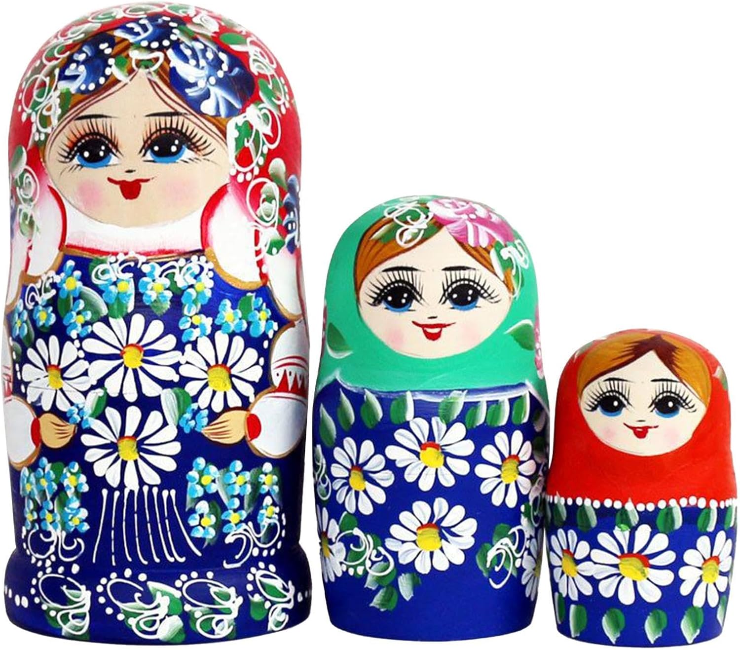 Russian Nesting Dolls - 7 Pieces Wood Daisy Pattern Desktop Decoration | Decorative Stacking Dolls - for Kids Teens Adults Collectors Students Art Lovers Birthday Holiday Office Playroom