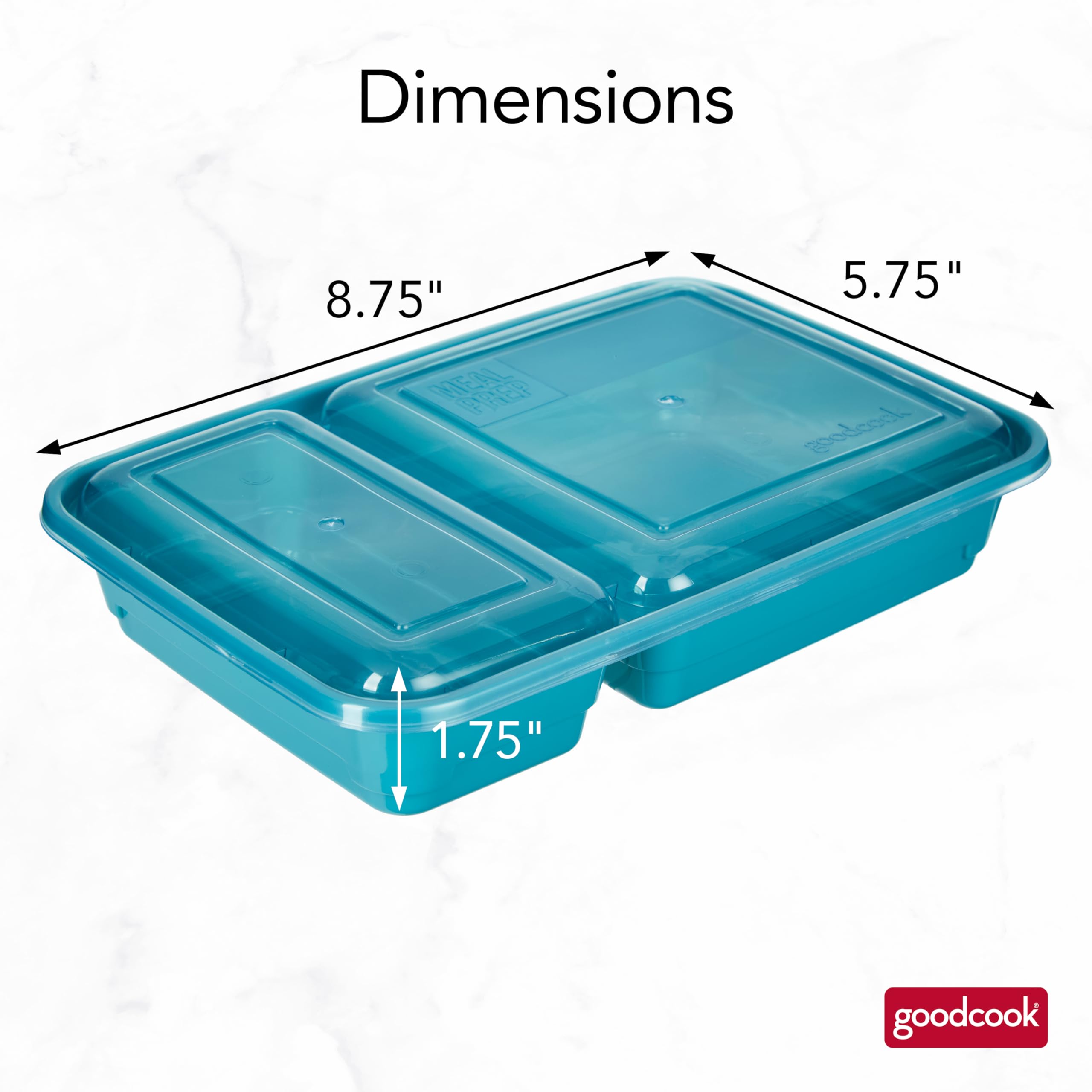 GoodCook Meal Prep Rectangle Two Compartment 30 units, Teal, BPA Free