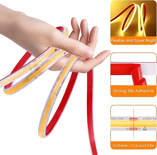 Miniatura 3 de Tira de luz LED COB de 110 V  65.6 pies65.6 ft 3000 K blanco cálido IP65 tira de luz impermeable de alta densidad 5920LEDs cinta cortable para techo