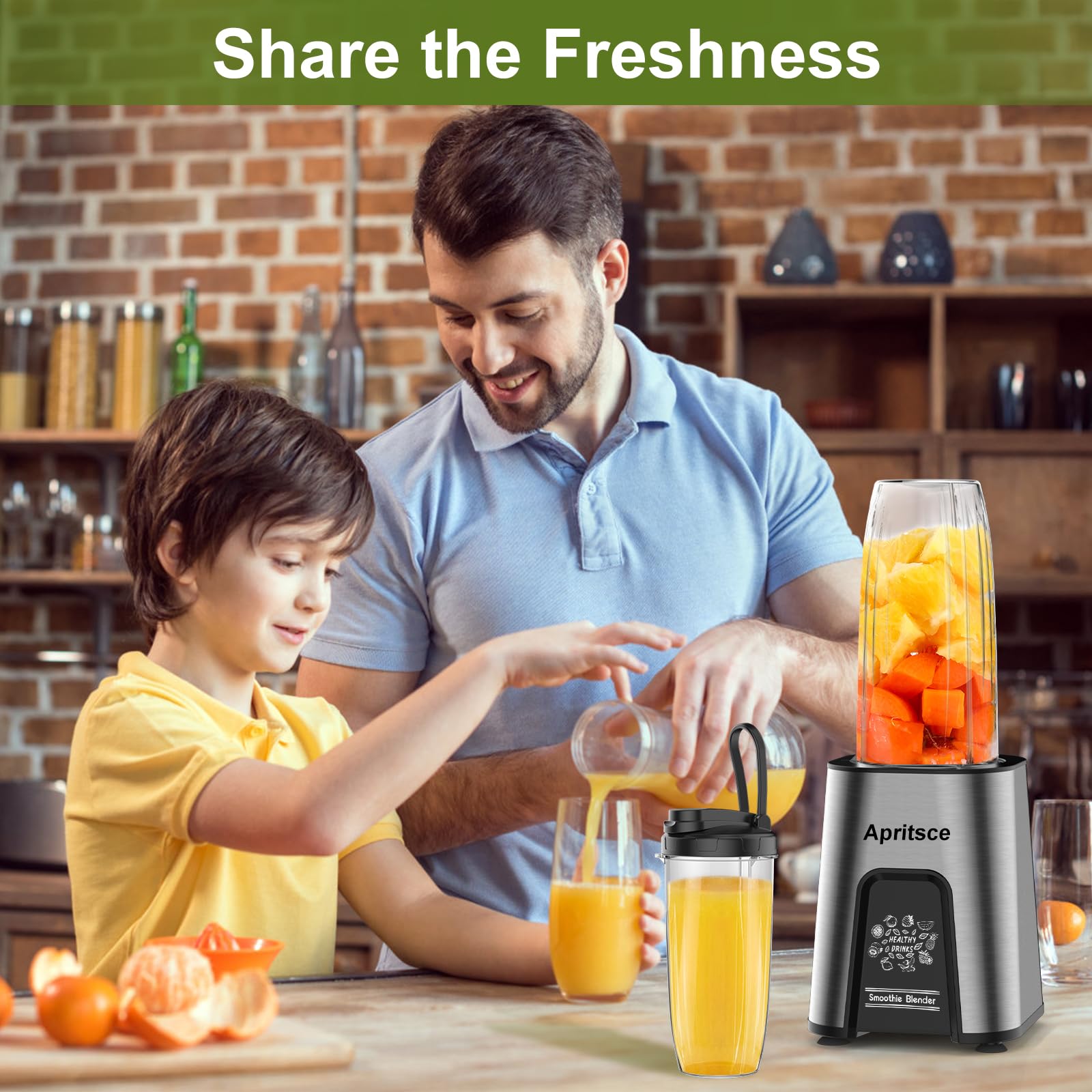 Batidora Smoothies, Apritsce 800W Multifunciónblender Smoothie Maker, 2 Botellas Portátiles Y 1 Molinillo, Sin BPA, Batidora Eléctrica, Licuadora Pequeña Para Helado, Frutas, Verduras, Nueces