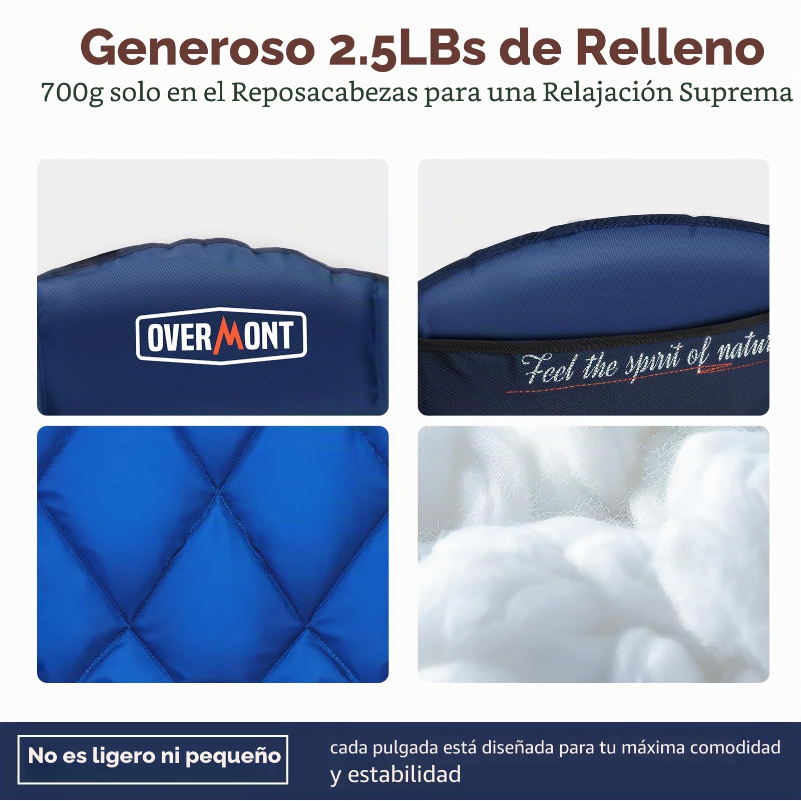 OVERMONT Silla de Camping Plegable Grande 204kg - Silla de Pesca Acolchada Resistente con Bolsa Térmica Portavasos - Sillas Portátil para Exterior Acampada Jardín Playa Pesca Azul