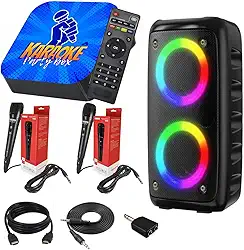 Karaokê Party Box Azul Completo + 2 Microfones + Caixa de Som + De 2000 Músicas Diversas (Não precisa de internet)